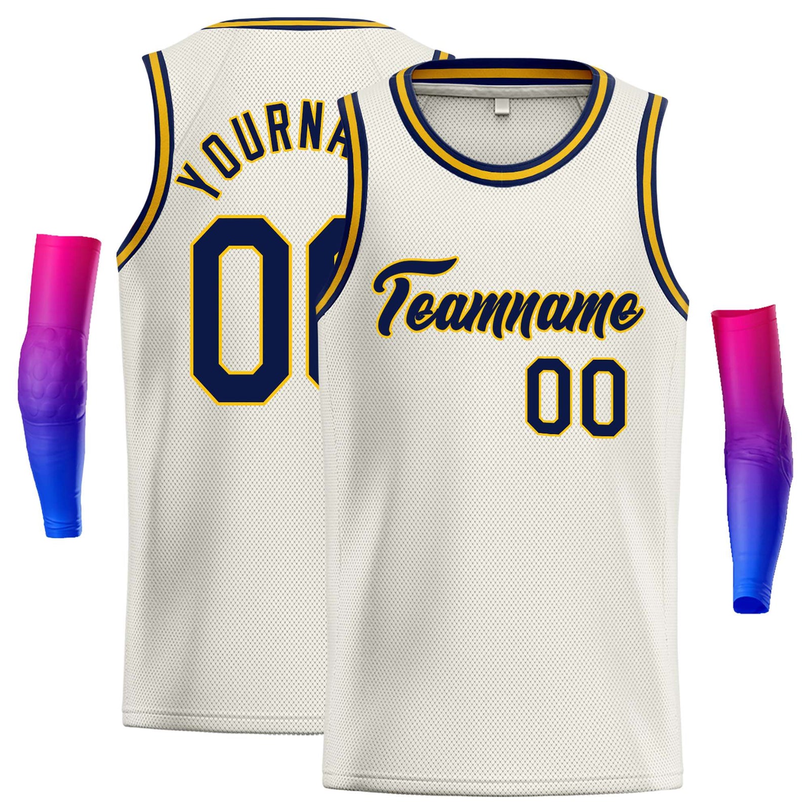 Custom Cream Navy-Yellow Classic Tops Casual Basketball Jersey