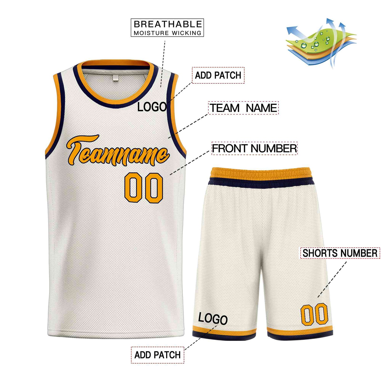 Custom Cream Yellow-Navy Heal Sports Uniform Classic Sets Basketball Jersey