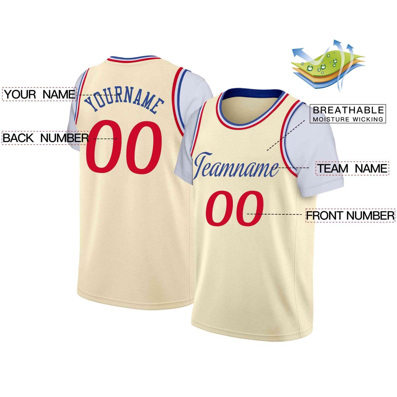 Custom Cream BlueClassic Tops Casual Fake Sleeve Basketball Jersey