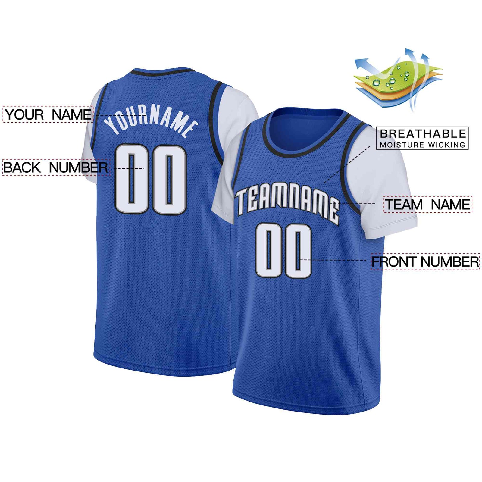 Custom Royal White-Gray Classic Tops Casual Fake Sleeve Basketball Jersey