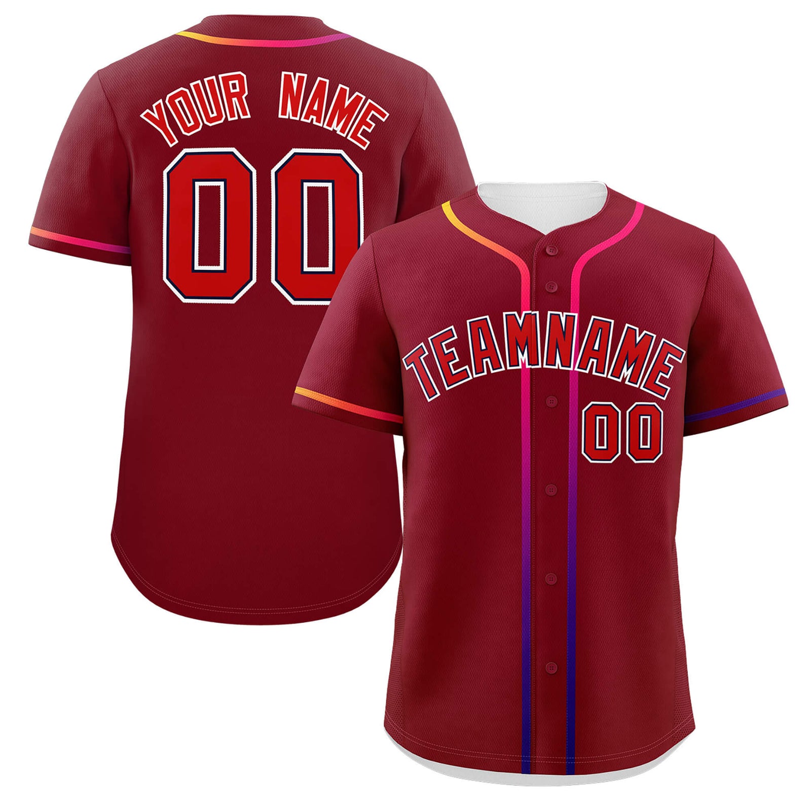 Custom Crimson Red Personalized Gradient Ribbed Design Authentic Baseball Jersey