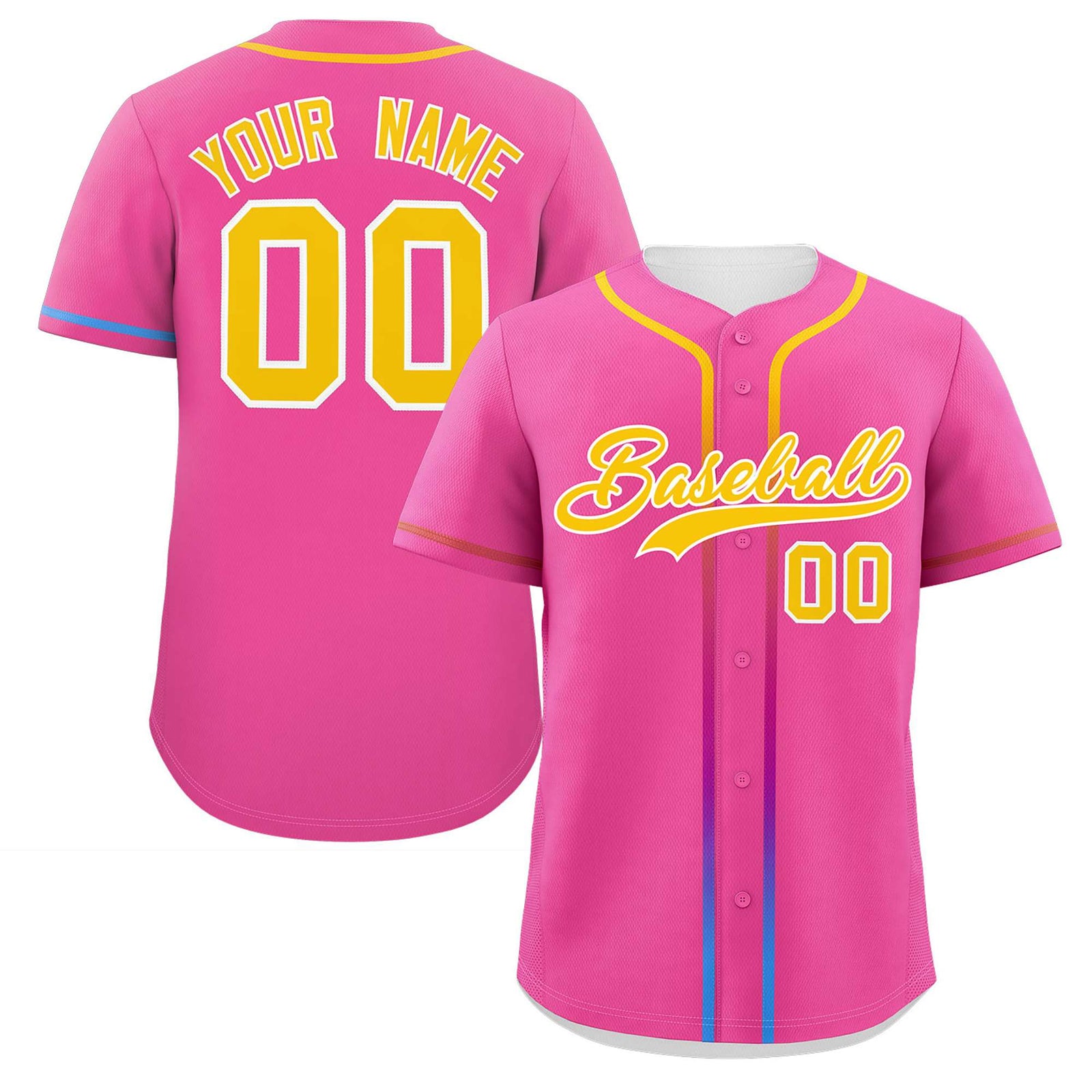 Custom Pink Gold Personalized Gradient Ribbed Design Authentic Baseball Jersey