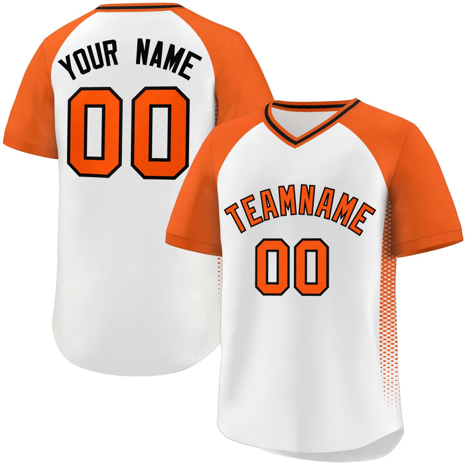 Custom White Orange Raglan Sleeves Side Spot Authentic Pullover Baseball Jersey