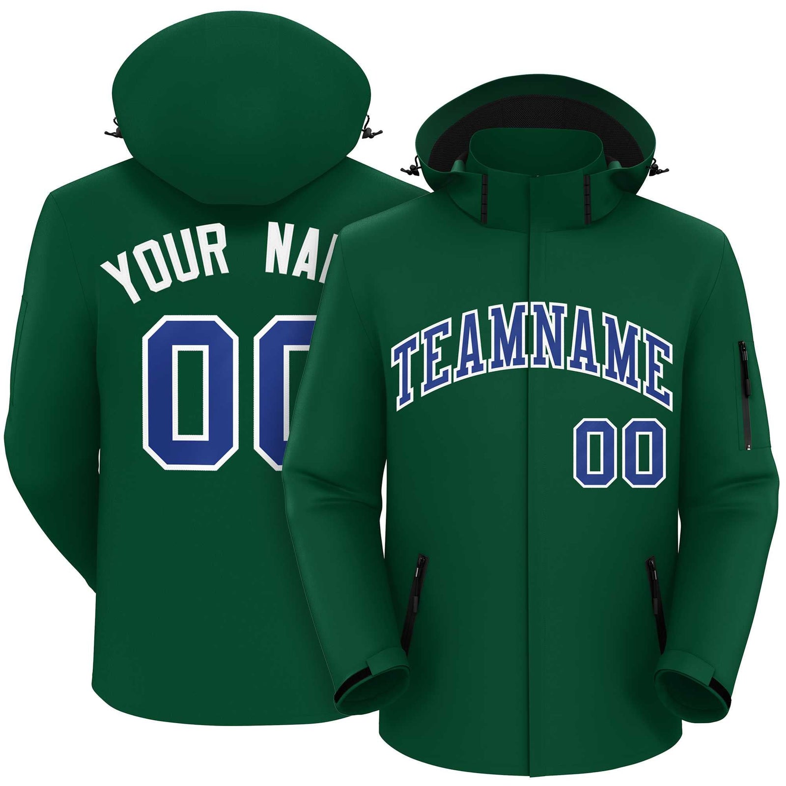 Custom Green Royal-White Classic Style Waterproof Jacket