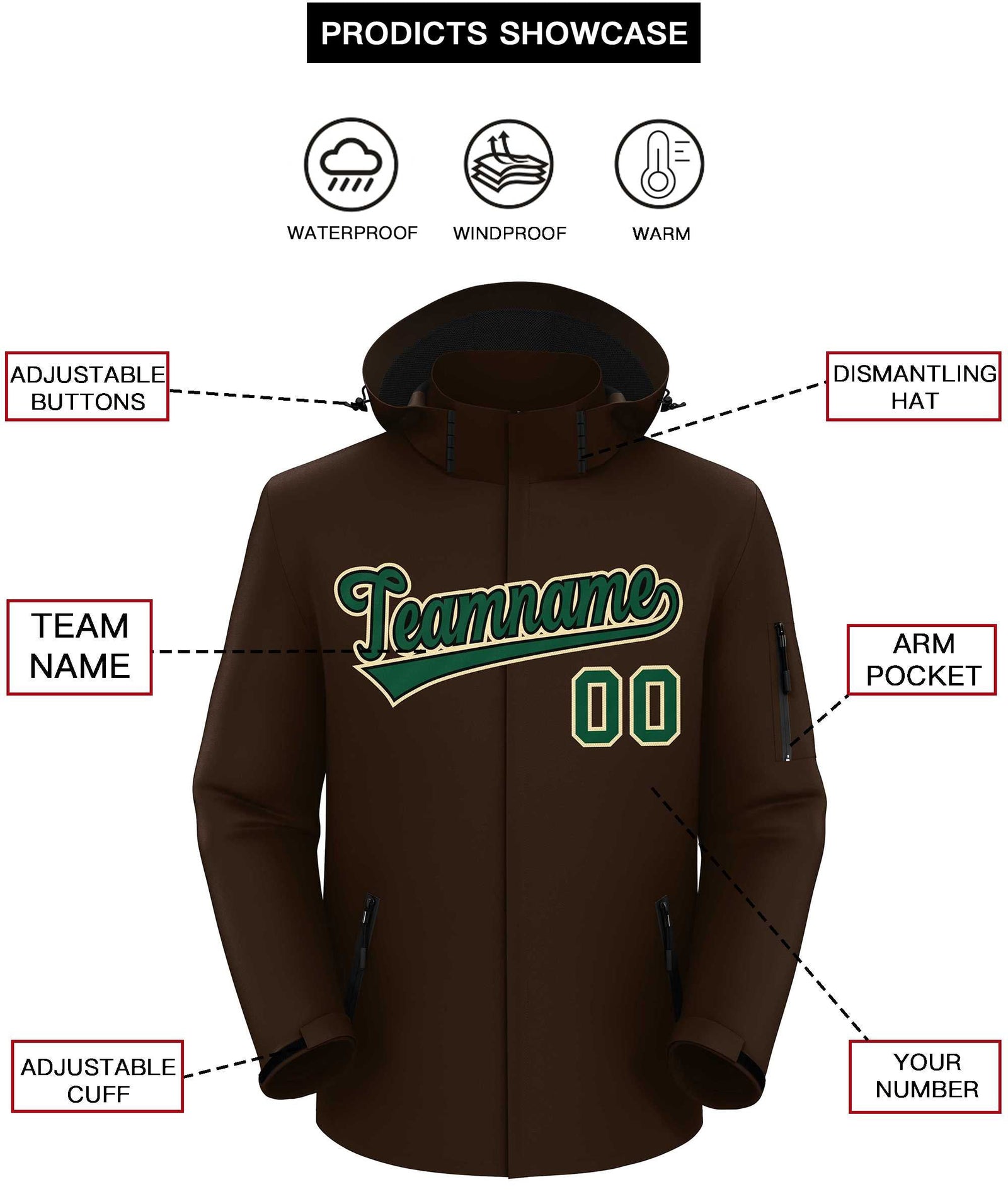 Custom Brown Green-Khaki Classic Style Waterproof Jacket