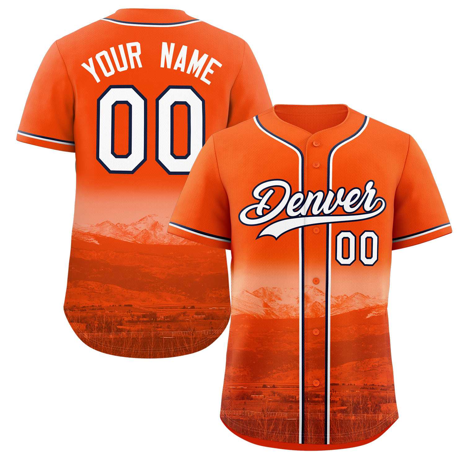 Custom Orange White-Navy Denver City Skyline Baseball Jersey