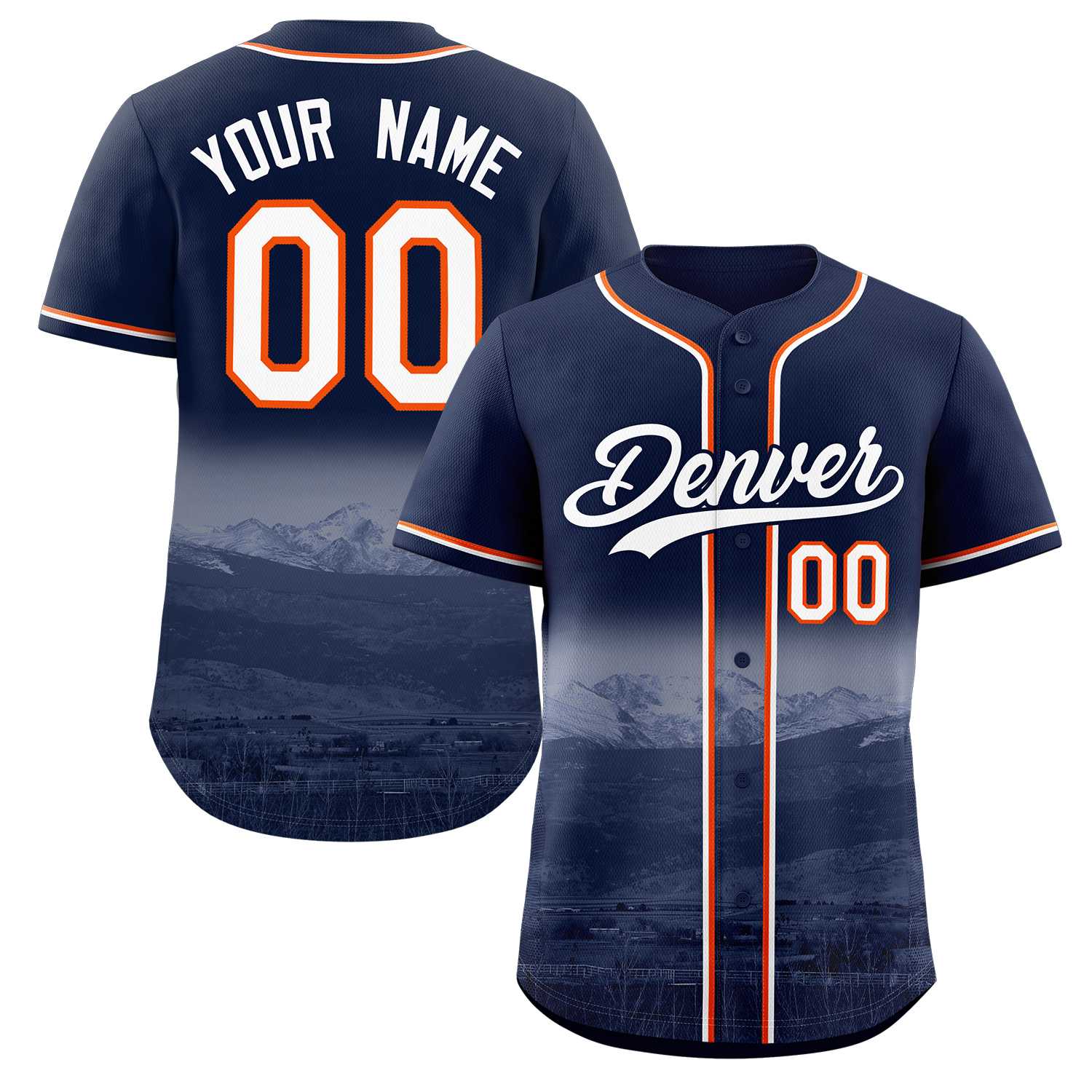 Custom Navy White-Navy Denver City Skyline Baseball Jersey