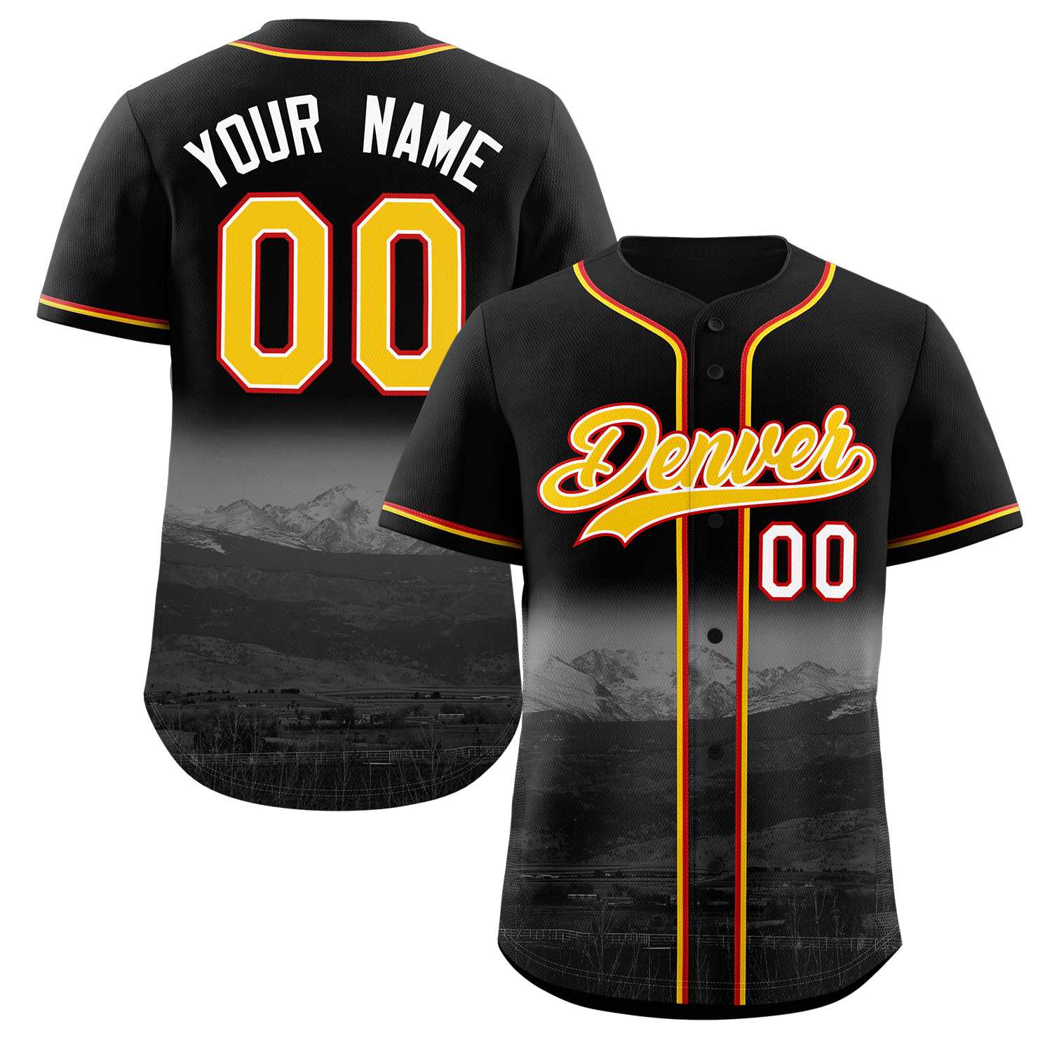 Custom Black Yellow-White Denver City Skyline Baseball Jersey