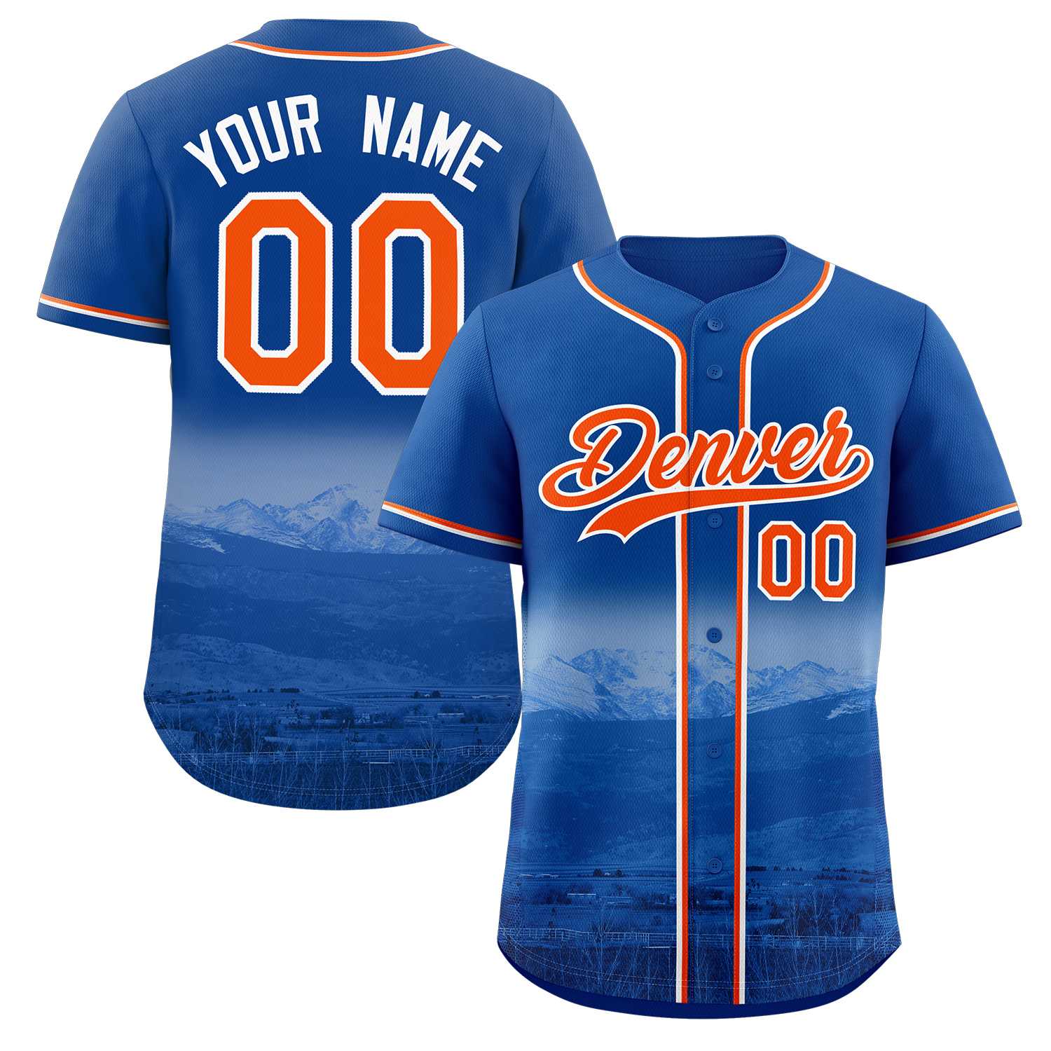 Custom Royal Orange-White Denver City Skyline Baseball Jersey