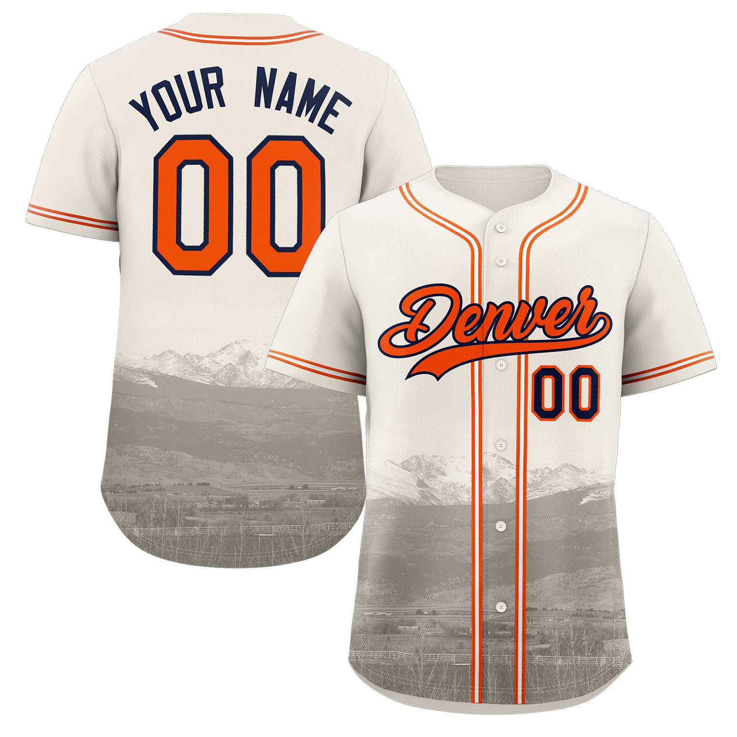 Custom Cream Orange-Navy Denver City Skyline Baseball Jersey