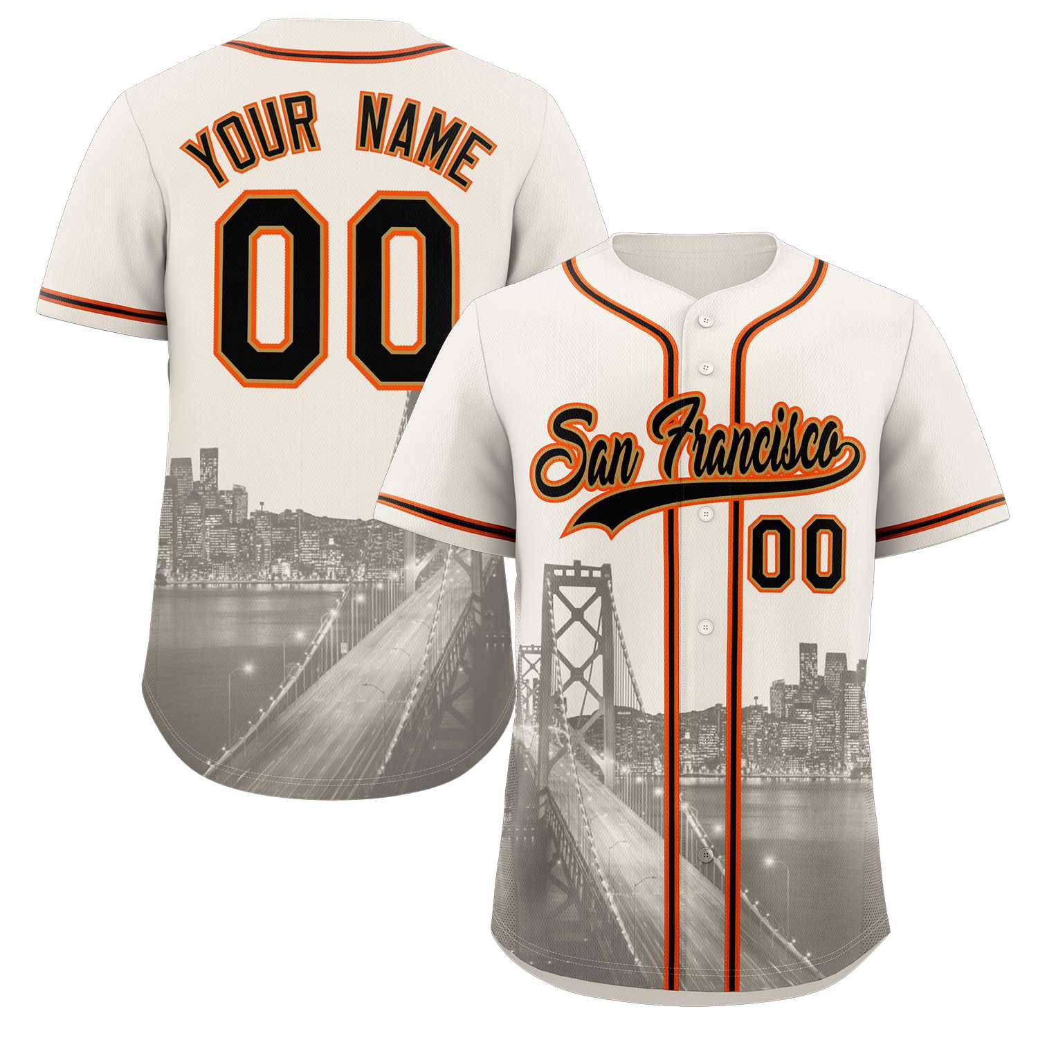 Custom Cream Black-Old Gold San Francisco City Skyline Baseball Jersey