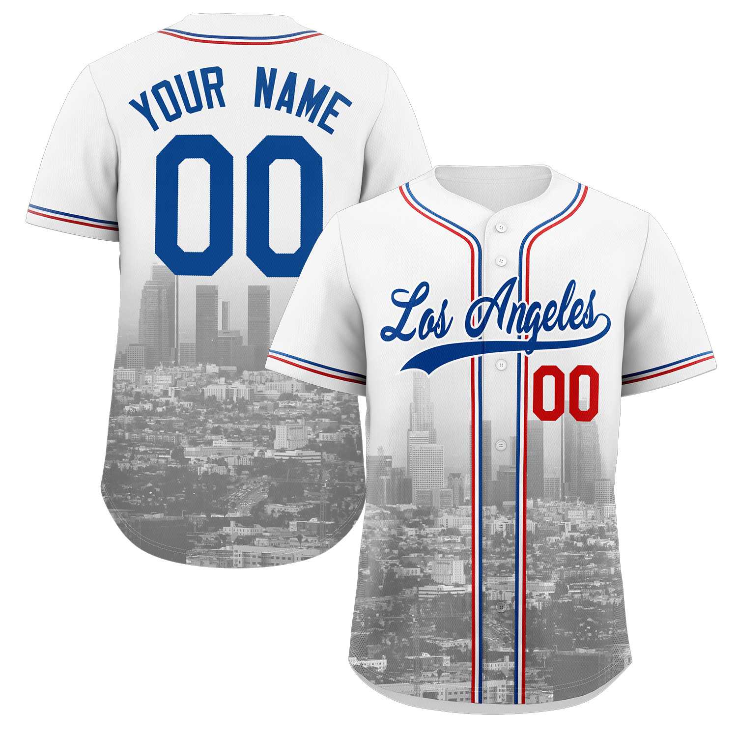 Custom White Royal-White Los Angeles City Skyline Baseball Jersey