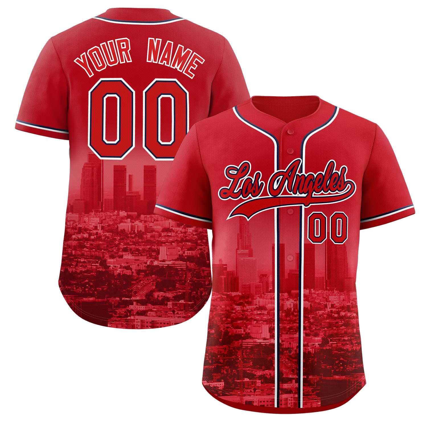 Custom Red Red-Navy Los Angeles City Skyline Baseball Jersey