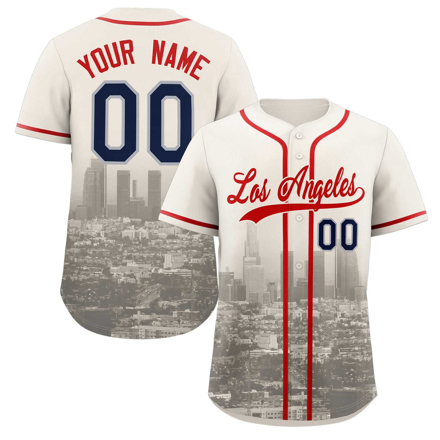 Custom Cream Red-Khaki Los Angeles City Skyline Baseball Jersey