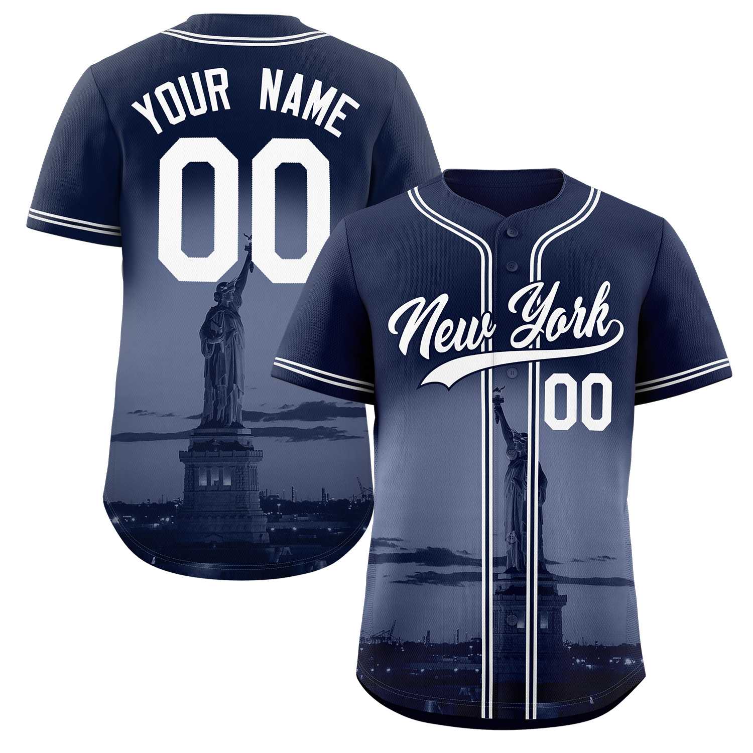 Custom Navy White-Navy New York City Skyline Baseball Jersey