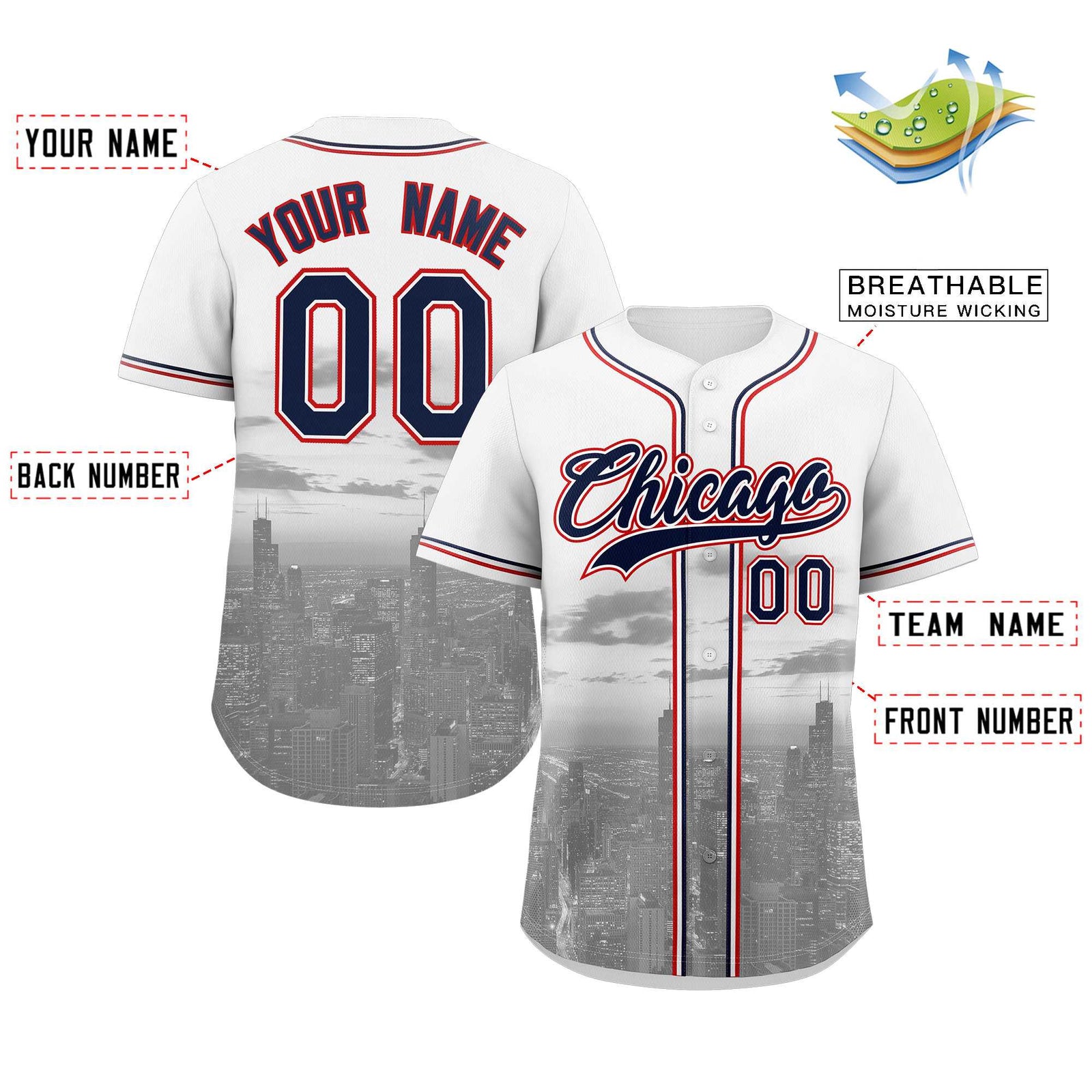 Custom White Navy-White Chicago City Connect Baseball Jersey
