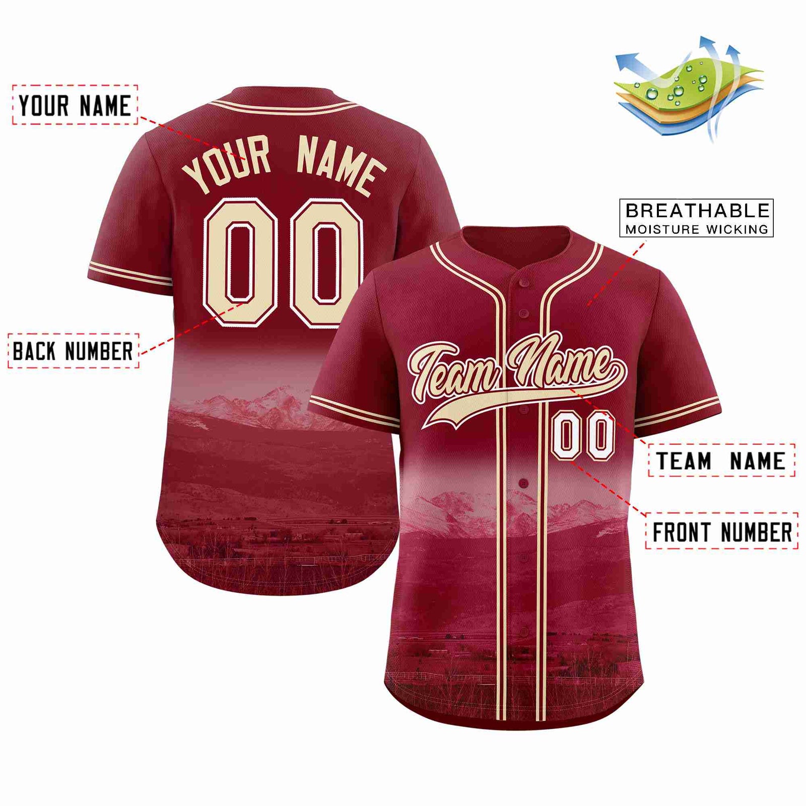 Custom Crimson Khaki-Crimson Denver City Skyline Baseball Jersey