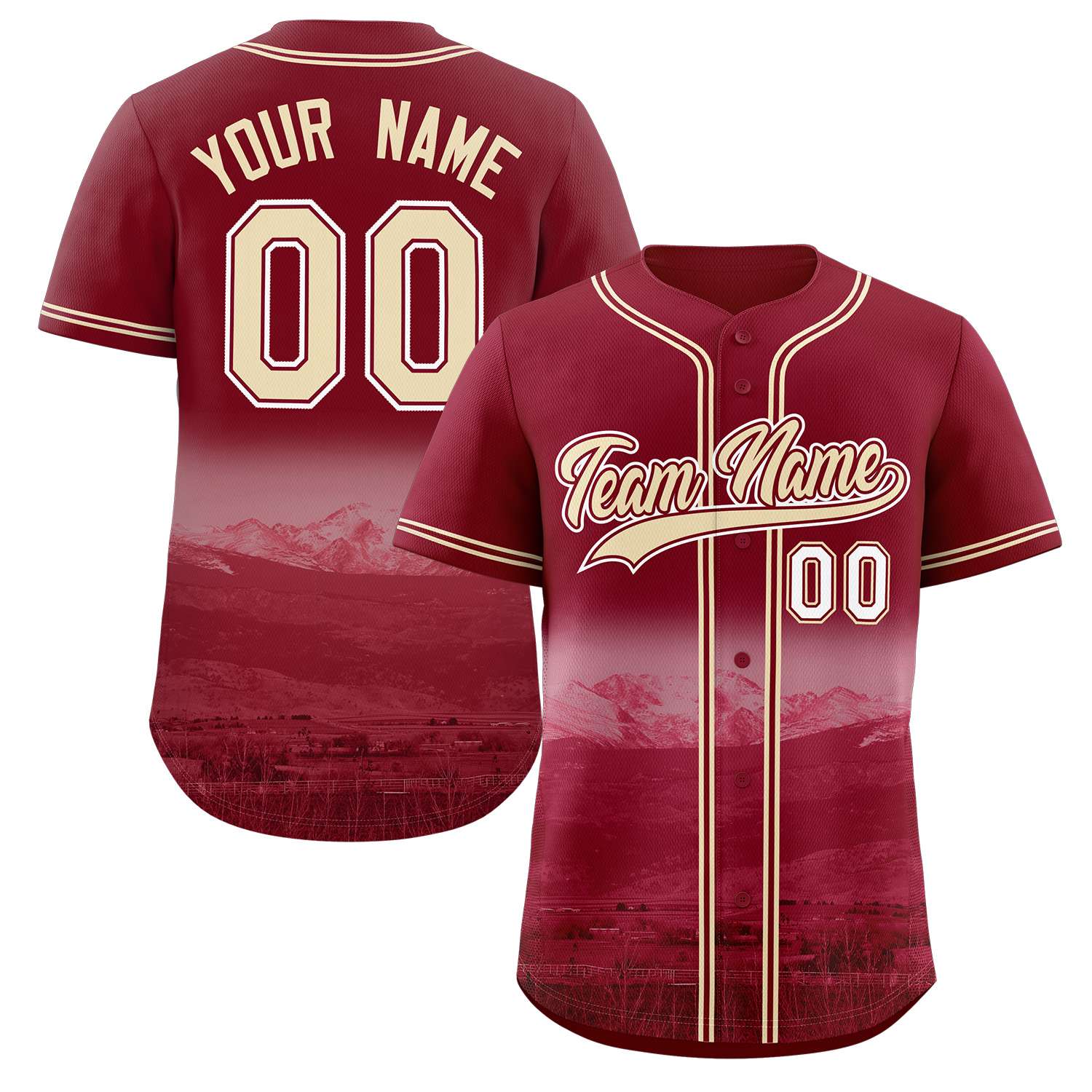 Custom Crimson Khaki-Crimson Denver City Skyline Baseball Jersey