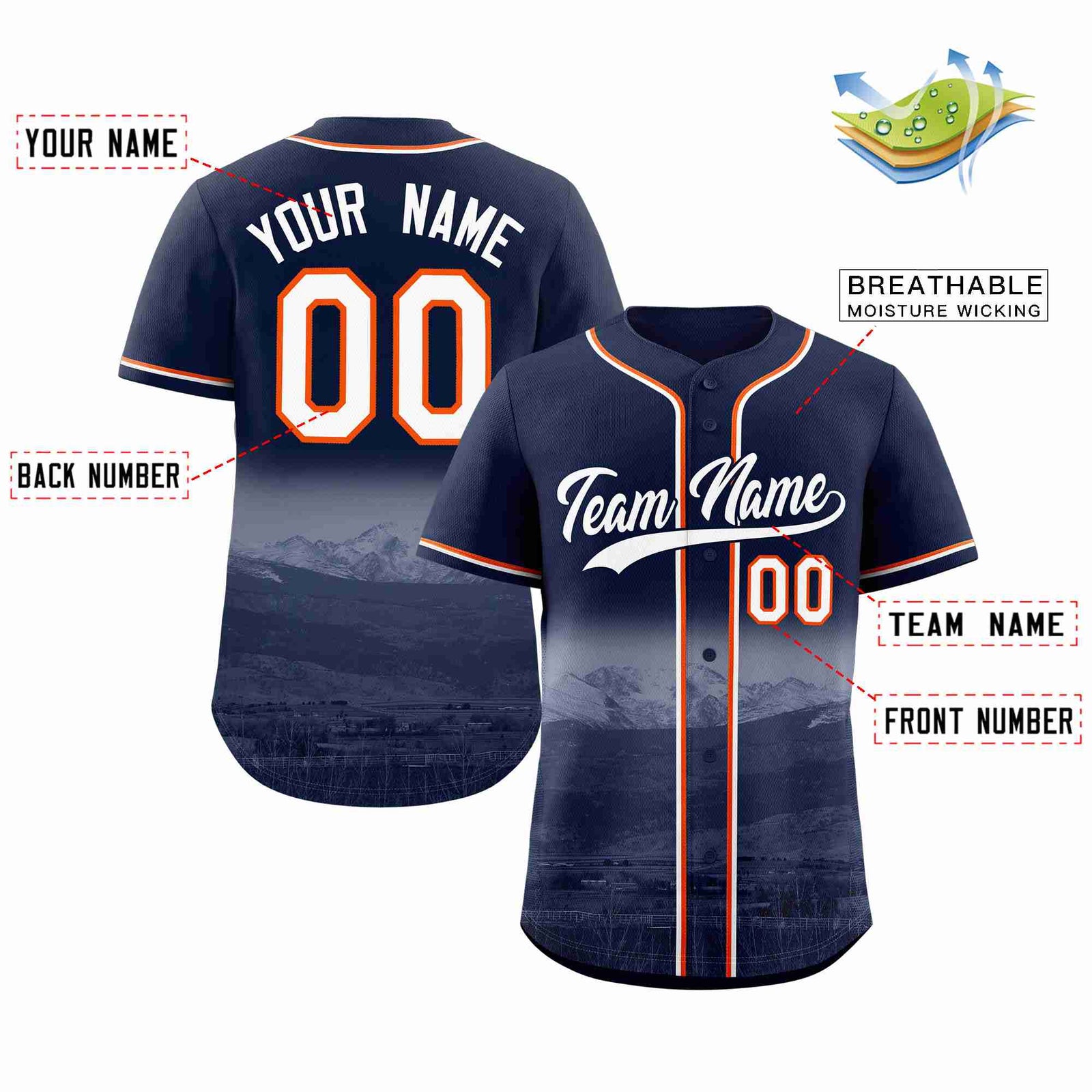 Custom Navy White-Navy Denver City Skyline Baseball Jersey