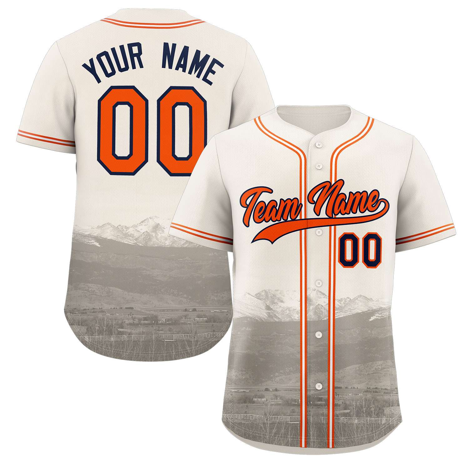 Custom Cream Orange-Navy Denver City Skyline Baseball Jersey