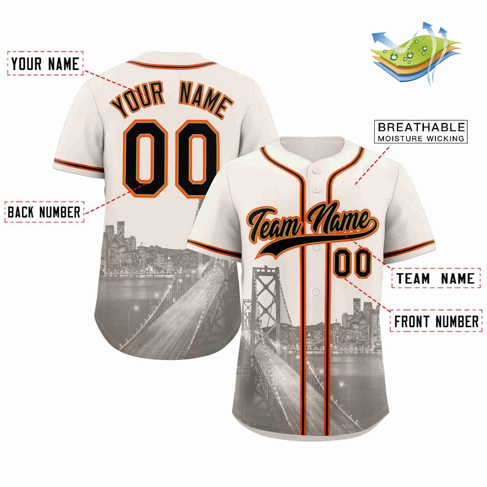 Custom Cream Black-Old Gold San Francisco City Skyline Baseball Jersey