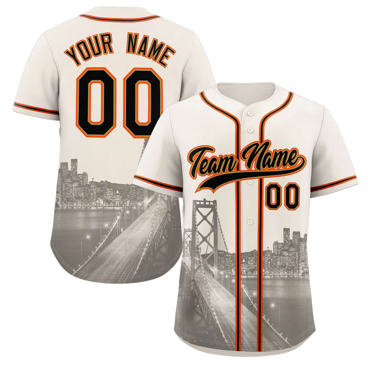 Custom Cream Black-Old Gold San Francisco City Skyline Baseball Jersey