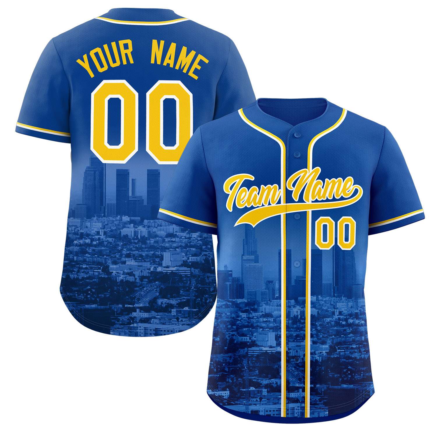 Custom Royal Yellow-White Los Angeles City Skyline Baseball Jersey