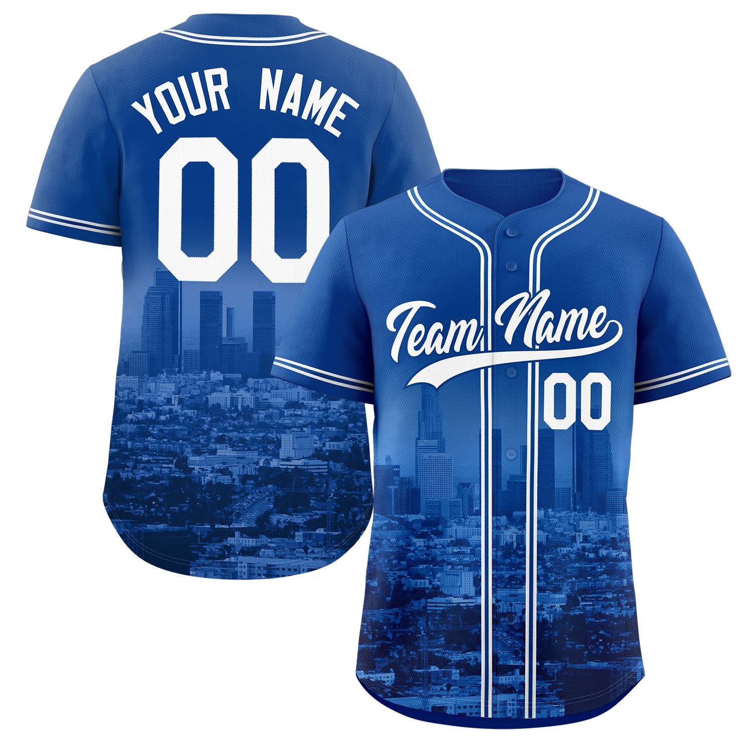 Custom Royal White-Royal Los Angeles City Skyline Baseball Jersey