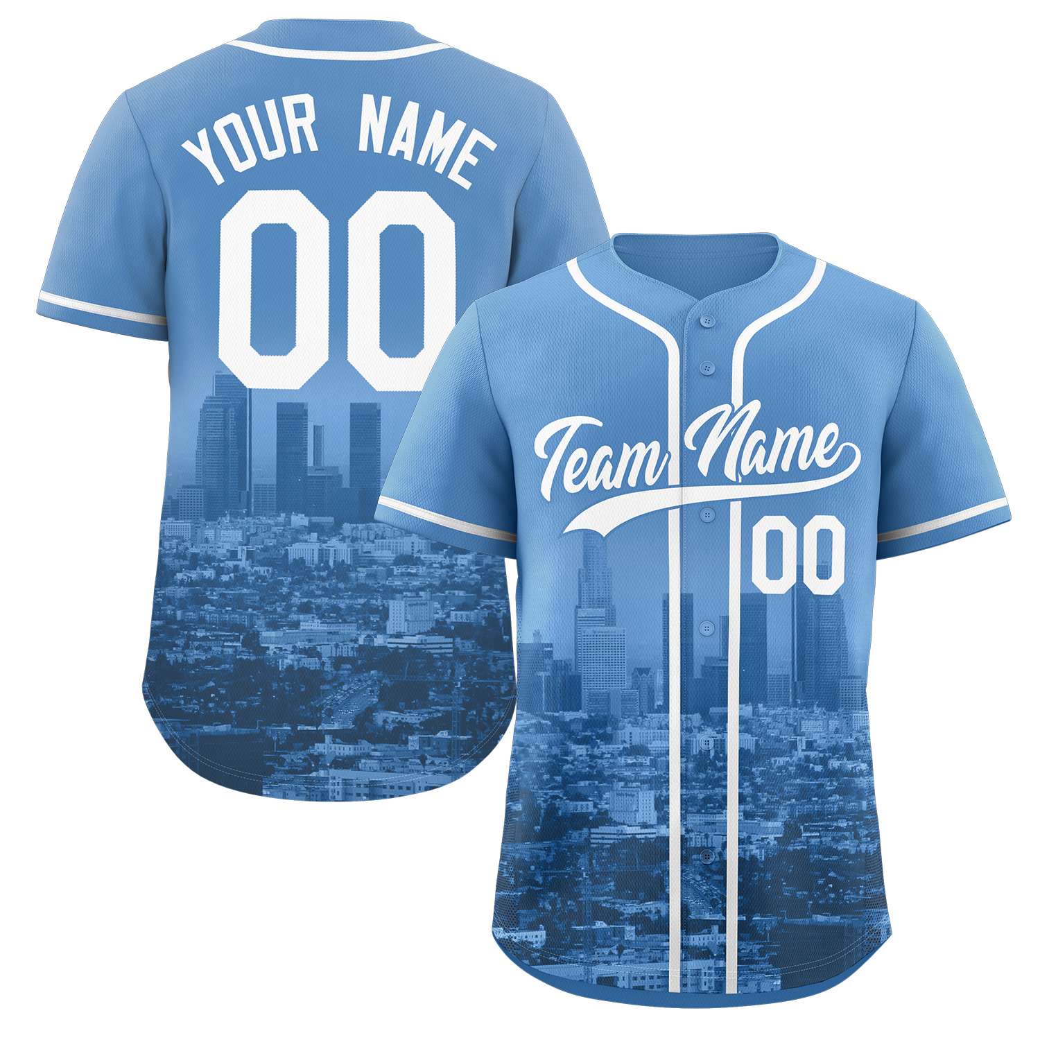 Custom Powder Blue White-Powder Blue Los Angeles City Skyline Baseball Jersey