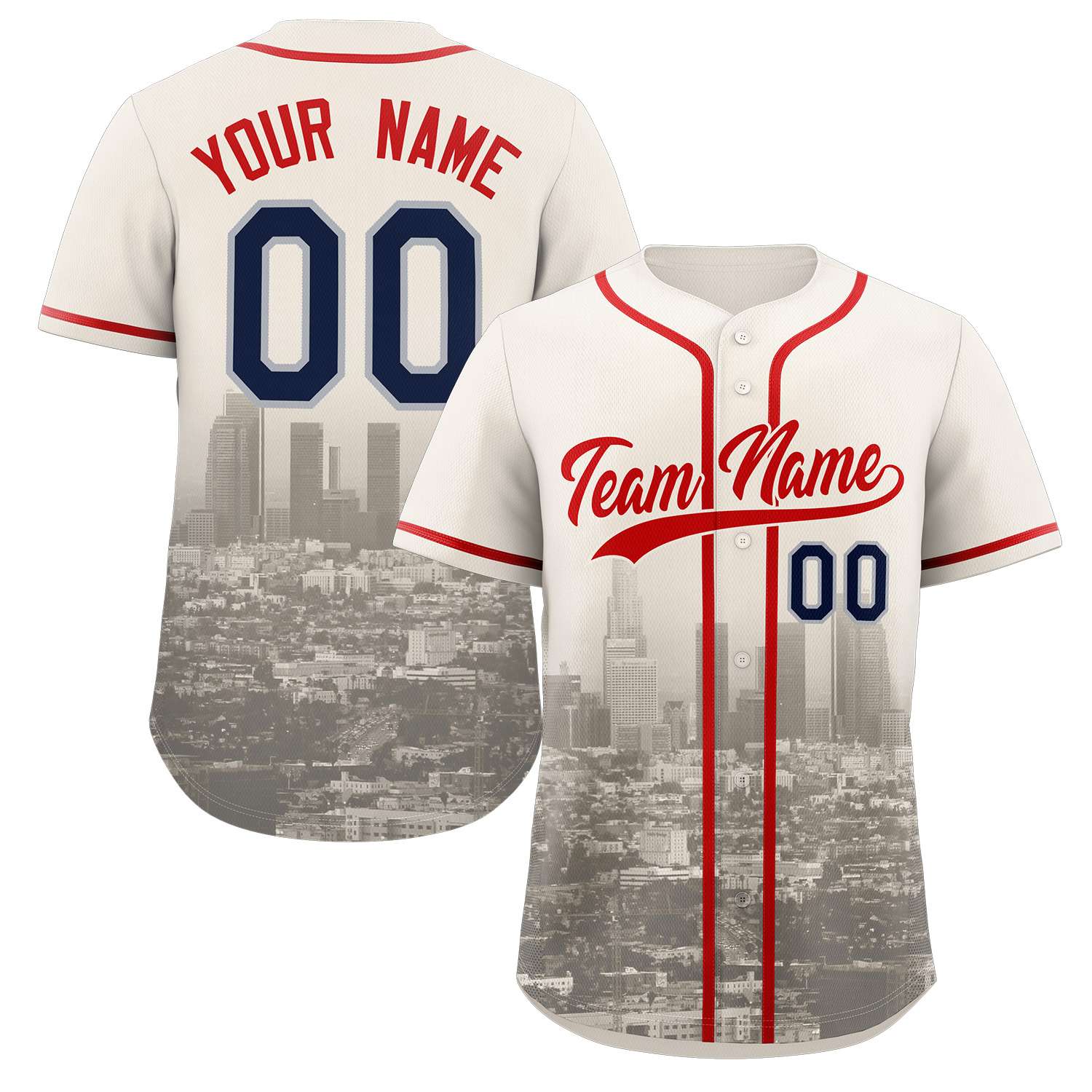 Custom Cream Red-Khaki Los Angeles City Skyline Baseball Jersey