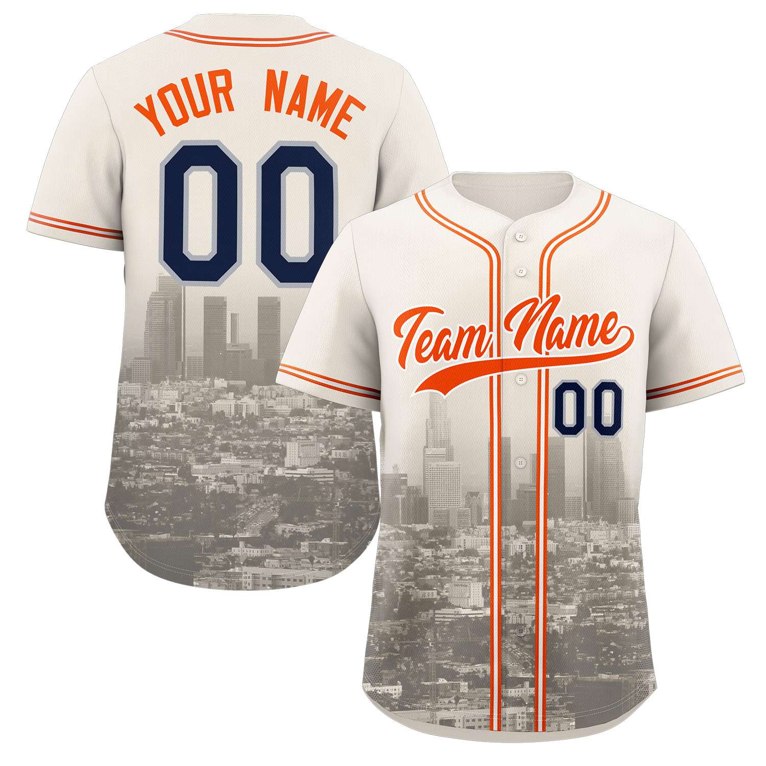 Custom Cream Orange-Khaki Los Angeles City Skyline Baseball Jersey