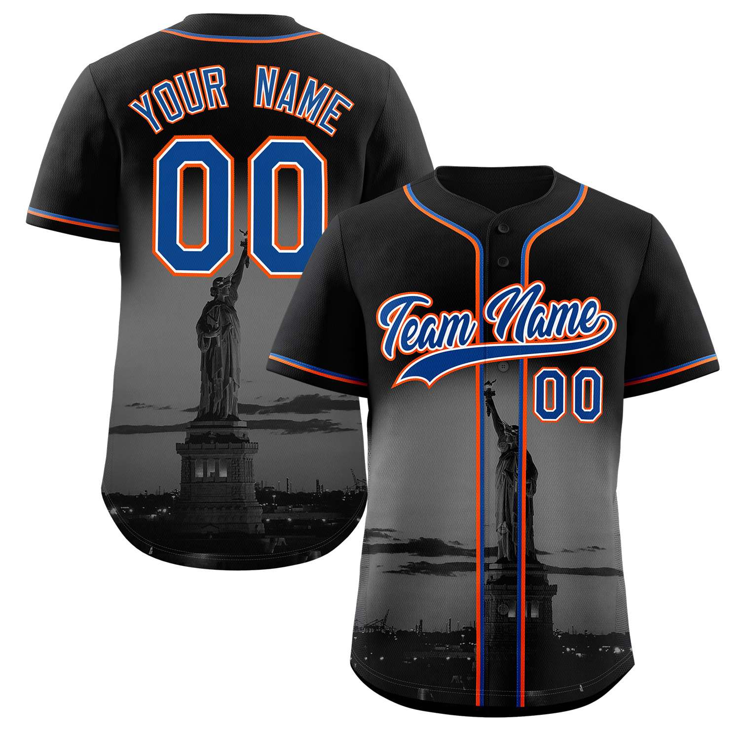 Custom Black Royal-White New York City Skyline Baseball Jersey