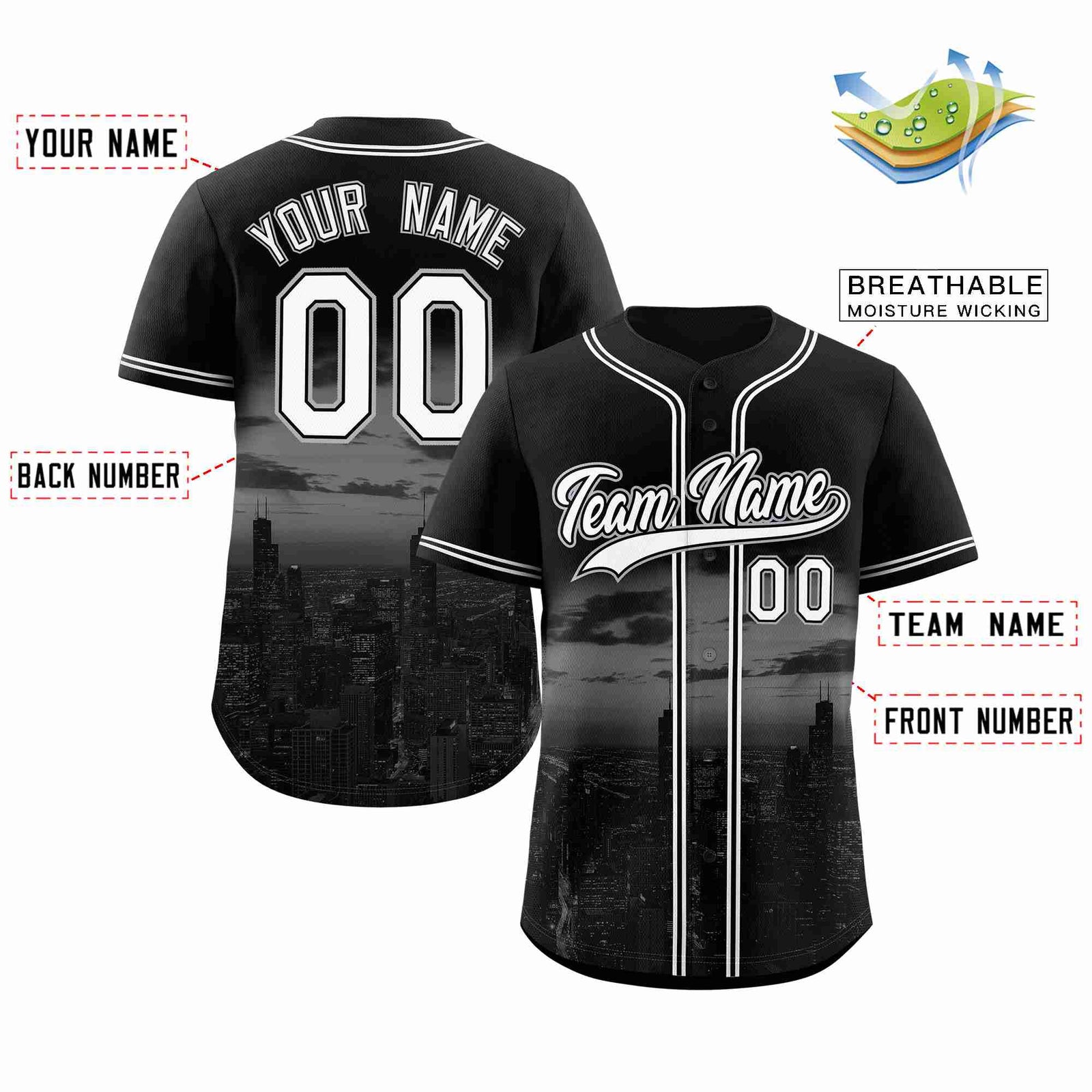 Custom Black White-Black Chicago City Connect Baseball Jersey