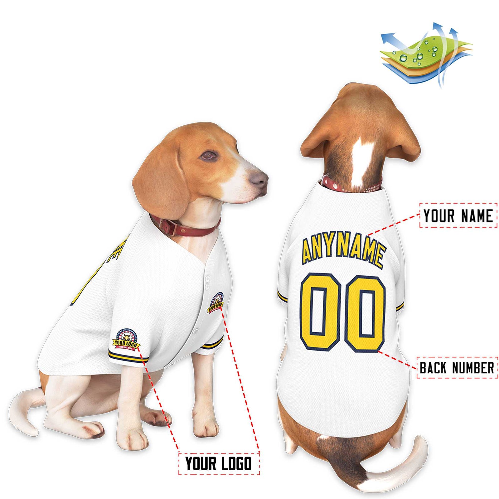 Custom White Gold-Navy Classic Style Dog Jersey