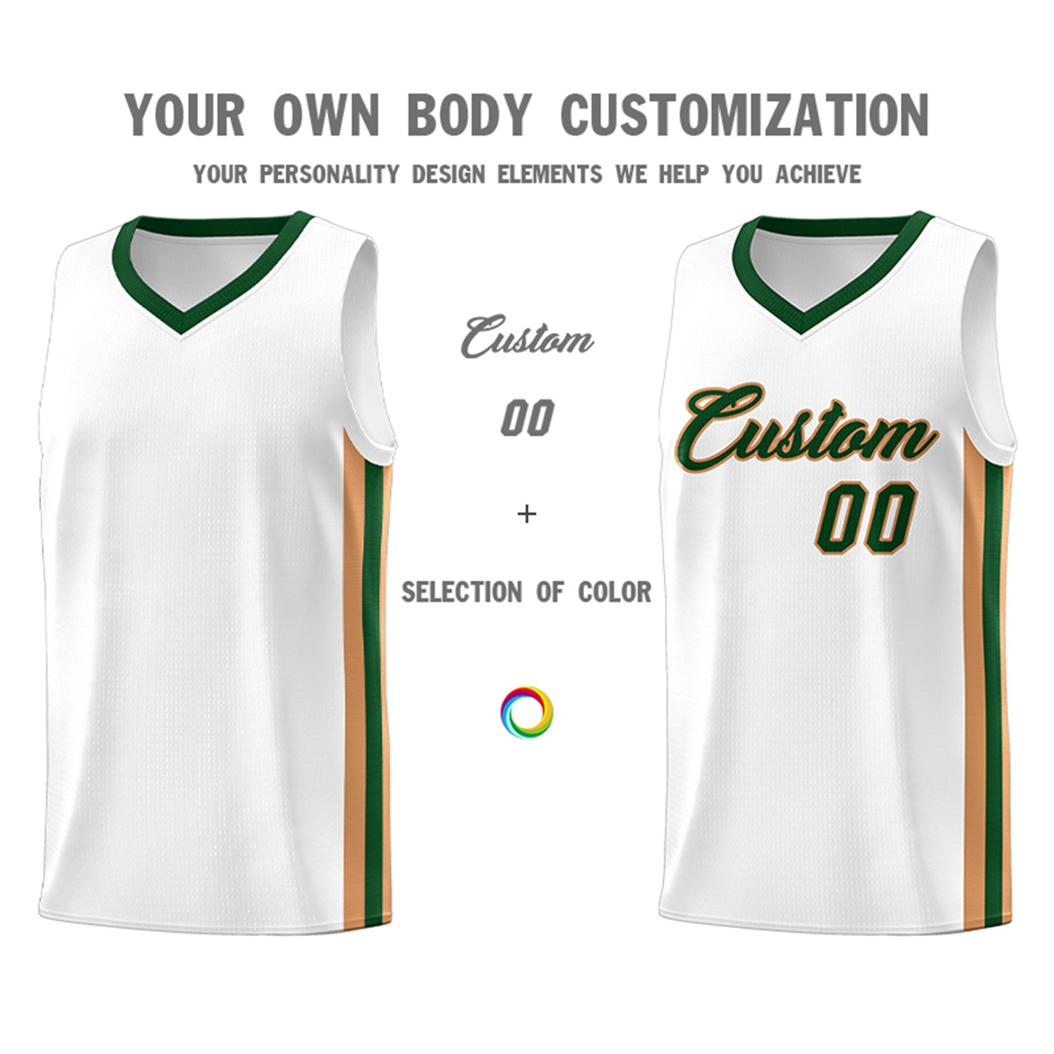 Custom White Green Classic Tops Athletic Casual Basketball Jersey