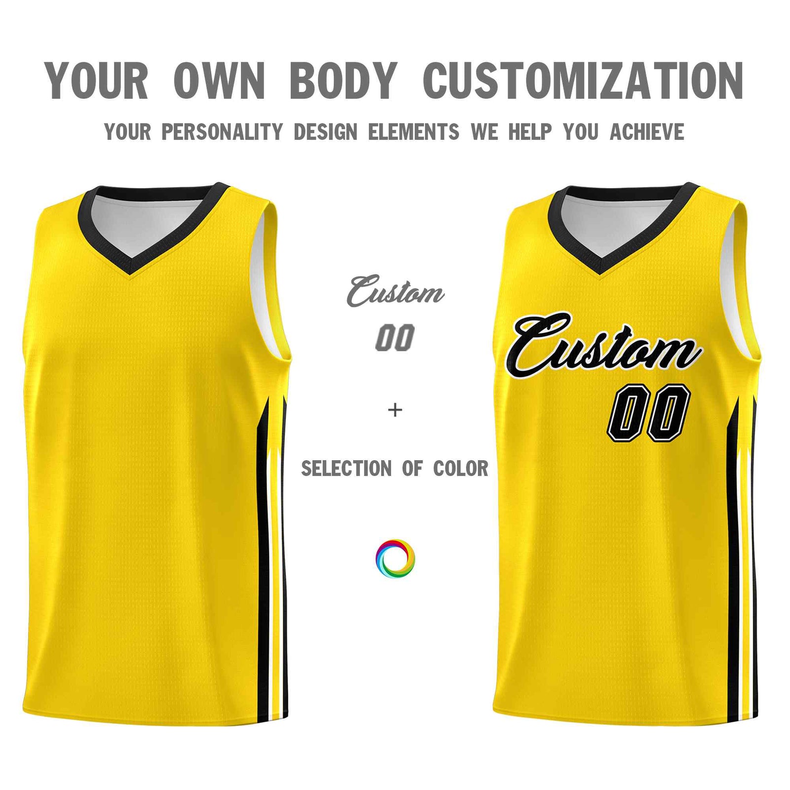 Custom Yellow Black-White Classic Sets Sports Uniform Basketball Jersey