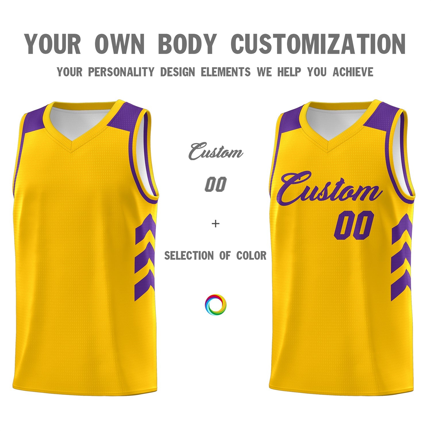 Custom Yellow Purple Classic Tops Fashion Sportwear Basketball Jersey