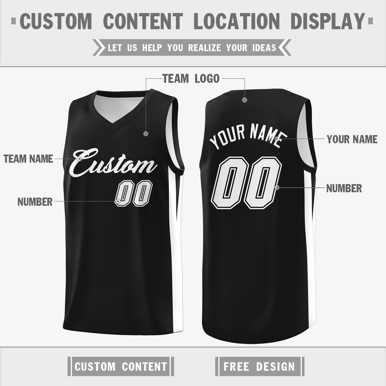 Custom Black White Classic Tops Basketball Jersey