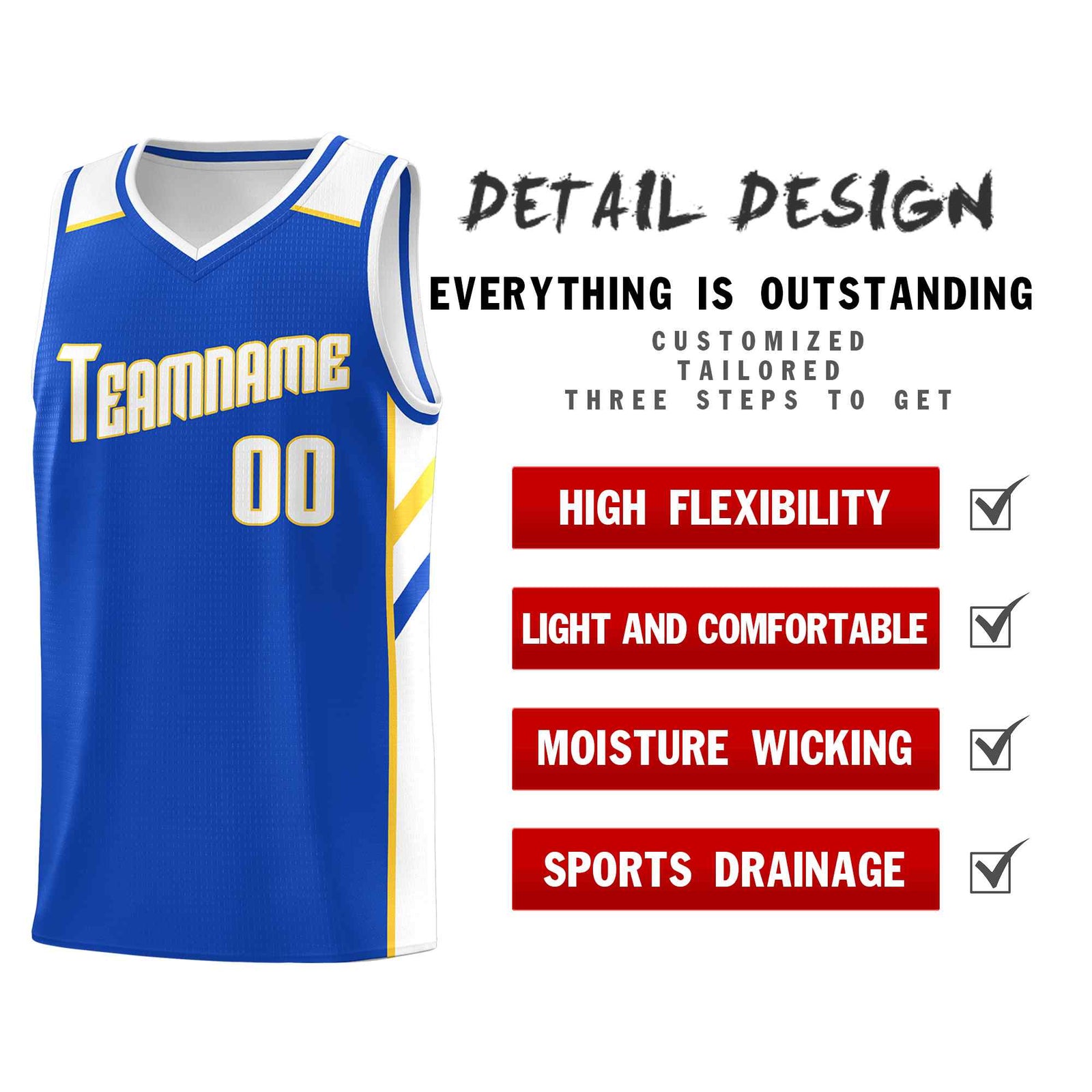 Custom Royal White-Yellow Classic Sets Sports Uniform Basketball Jersey