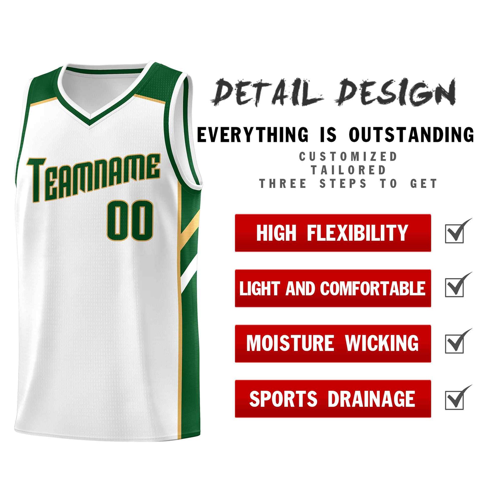Custom White Green-Old Gold Classic Sets Sports Uniform Basketball Jersey