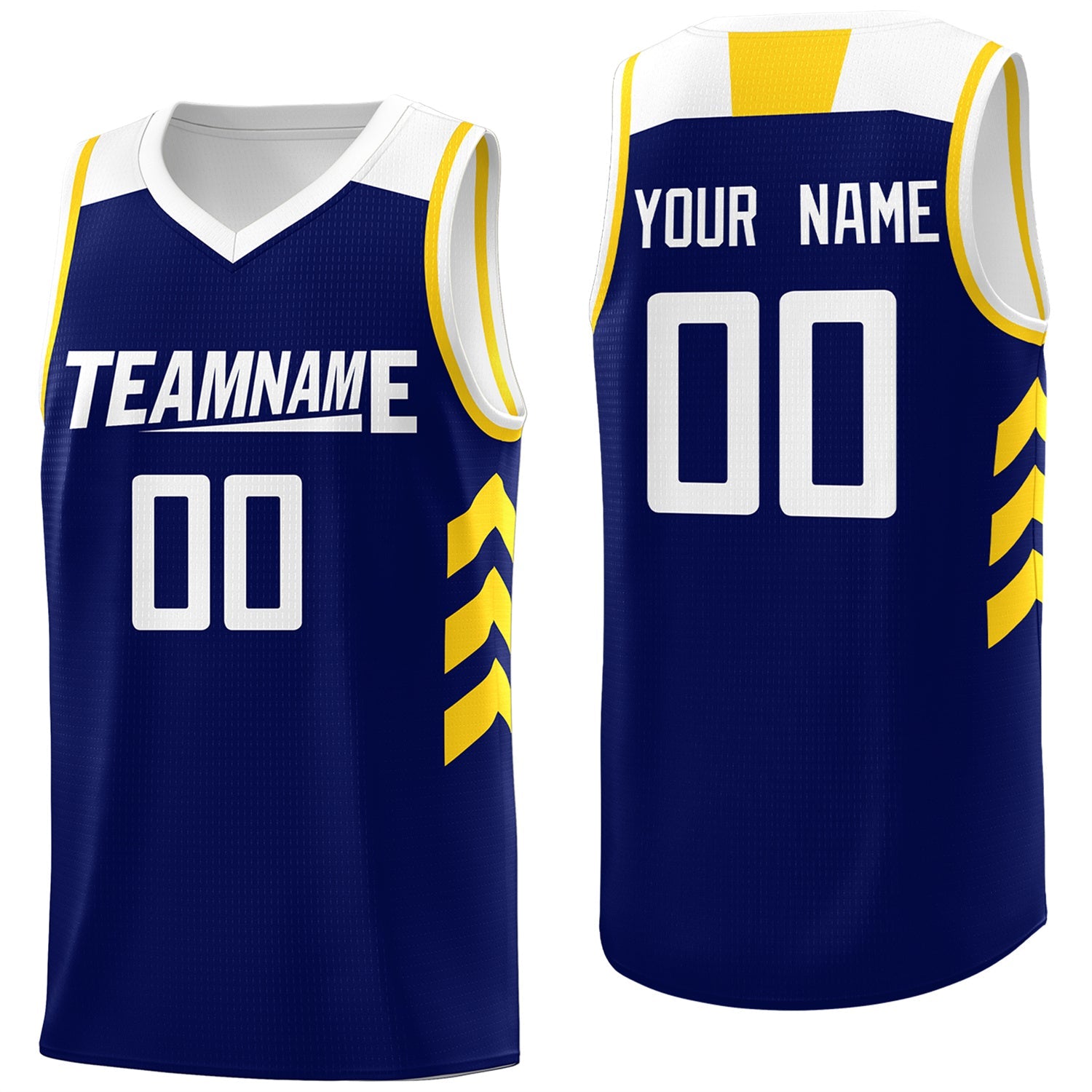 Custom Navy White-Yellow Classic Tops Mesh Sport Basketball Jersey