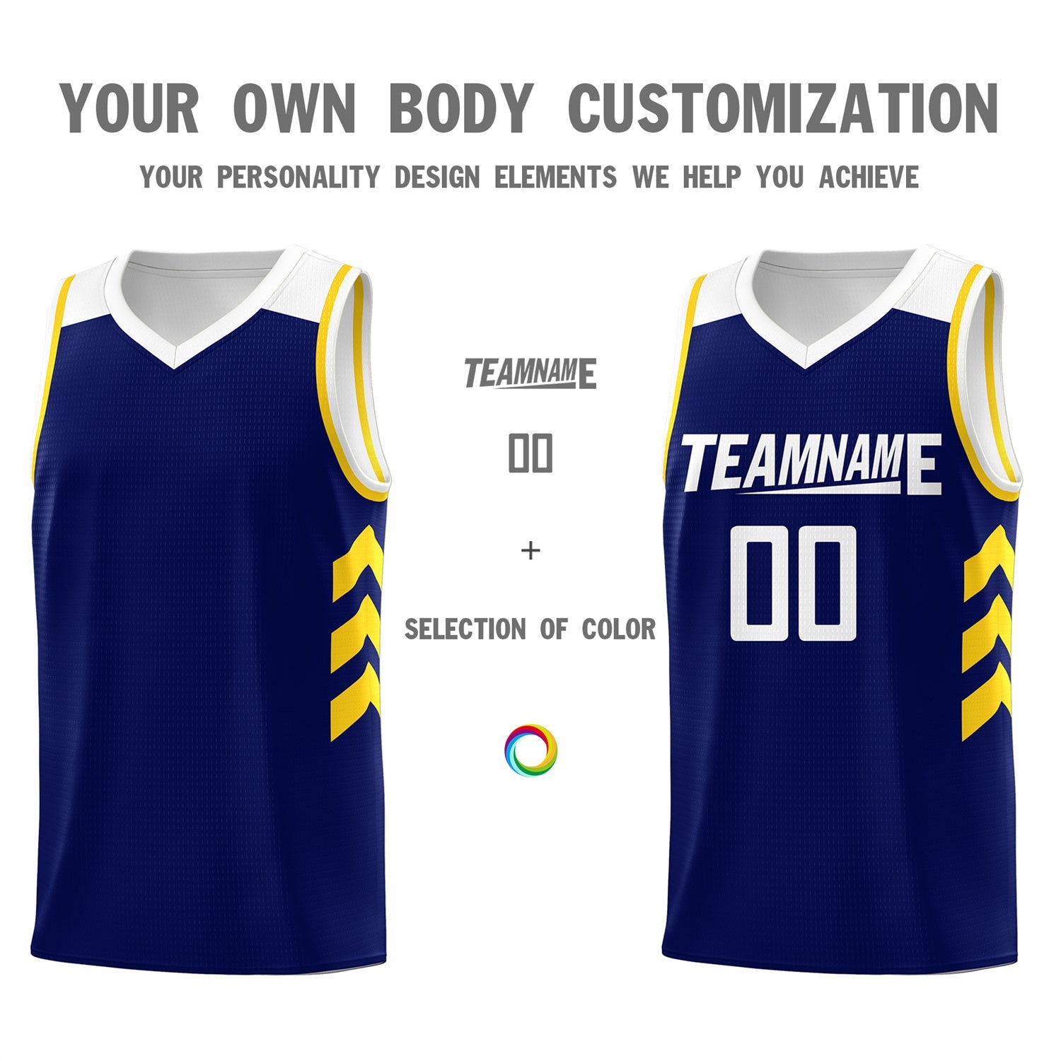 Custom Navy White-Yellow Classic Tops Mesh Sport Basketball Jersey