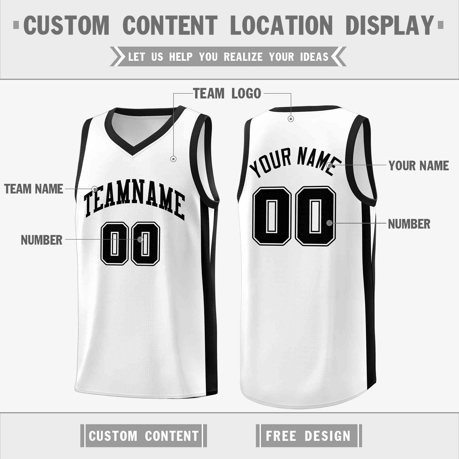 Custom White Black Classic Tops Basketball Jersey