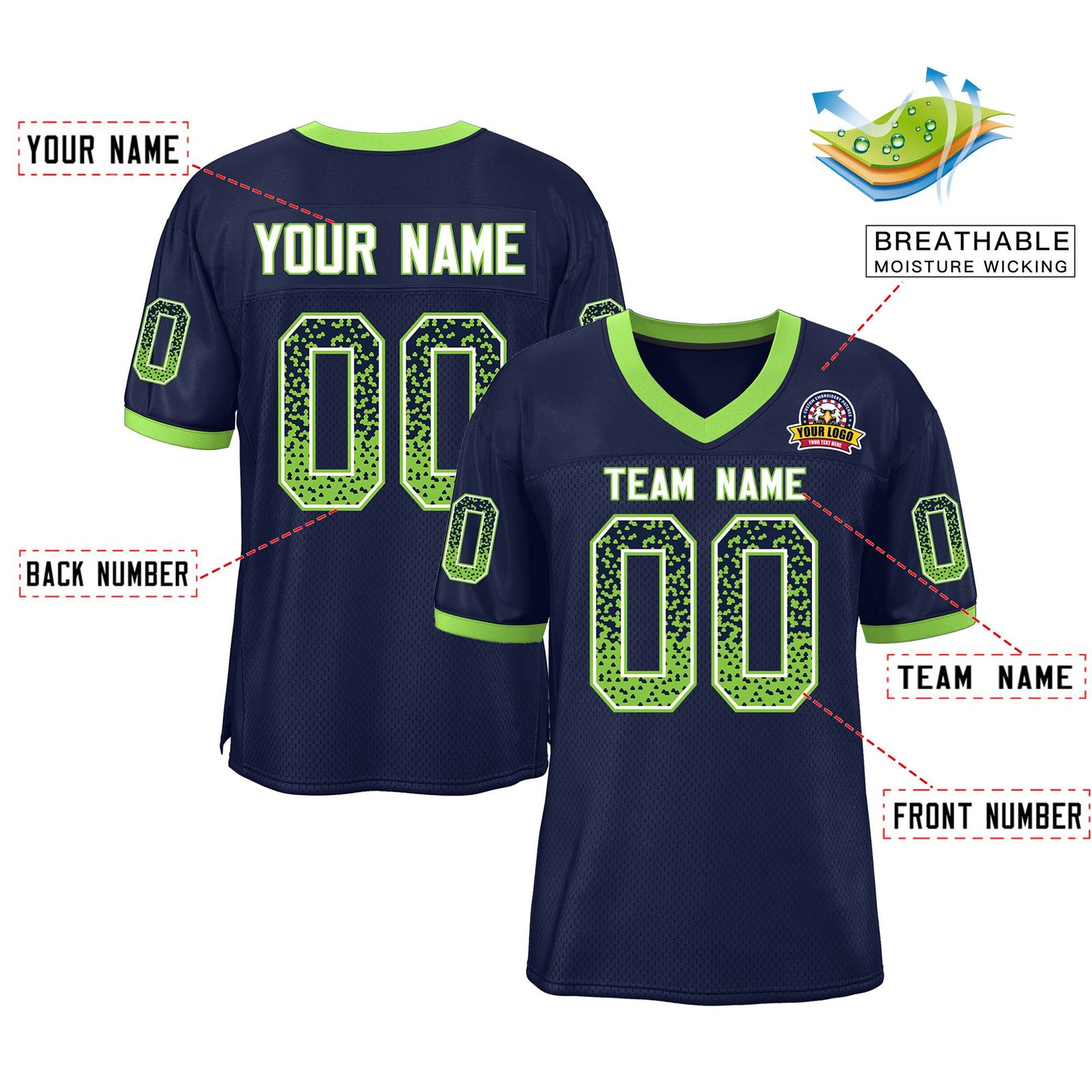 Custom Navy Neon Green-White Drift Fashion Mesh Authentic Football Jersey