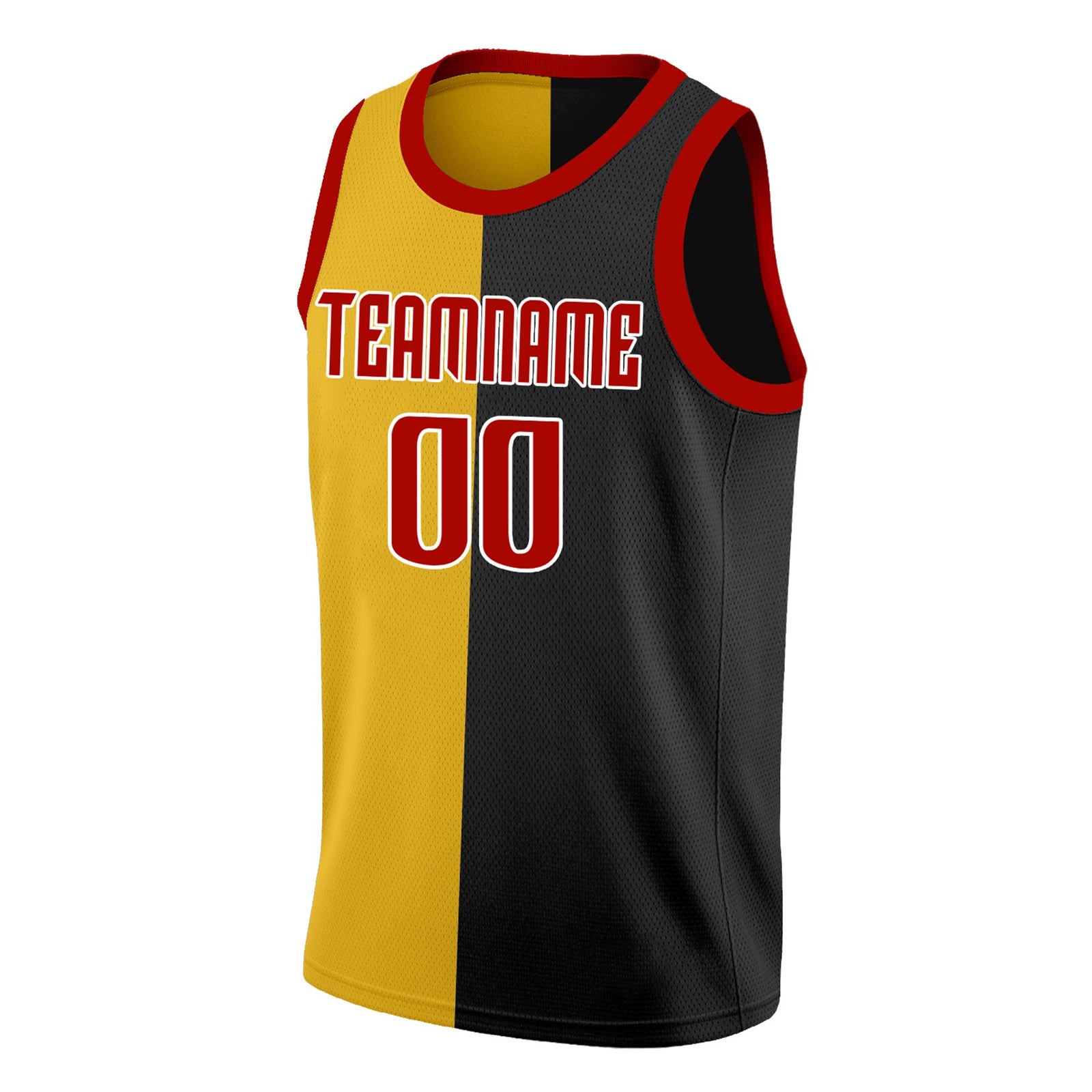 Custom Black Yellow-Red Split Fashion Tops Basketball Jersey