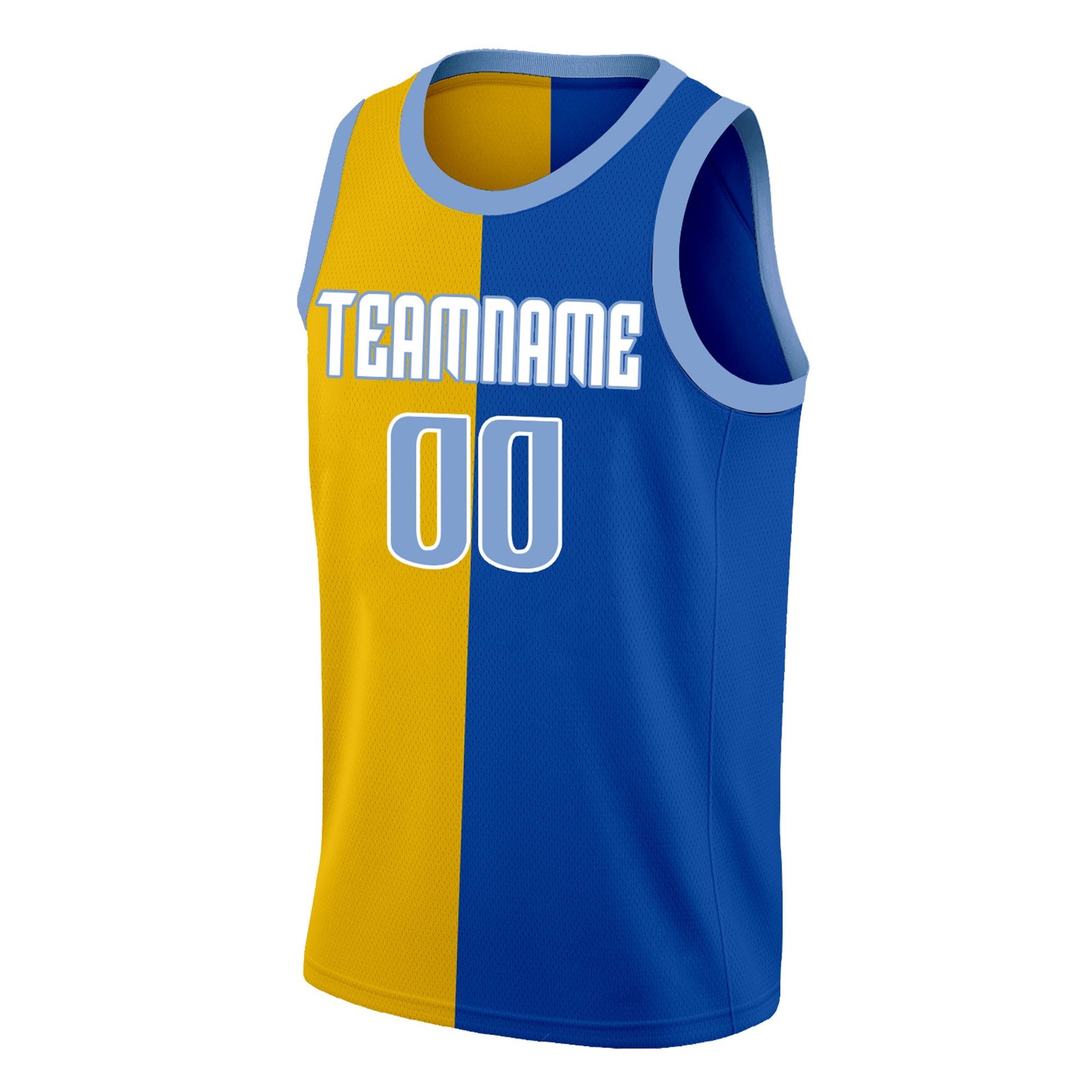 Custom Yellow Blue-White Split Fashion Tops Basketball Jersey
