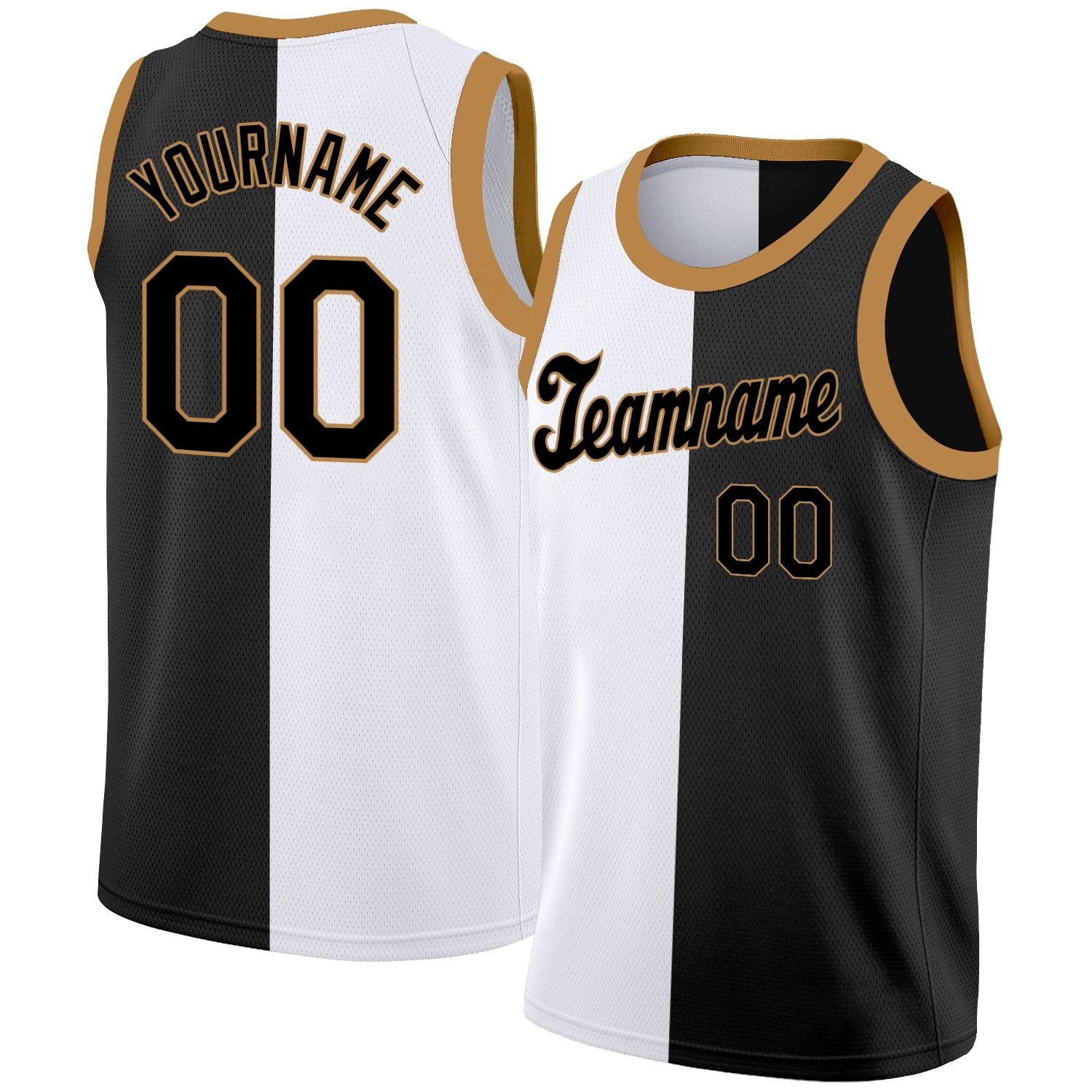 Custom Black White-Brown Split Fashion Tops Basketball Jersey