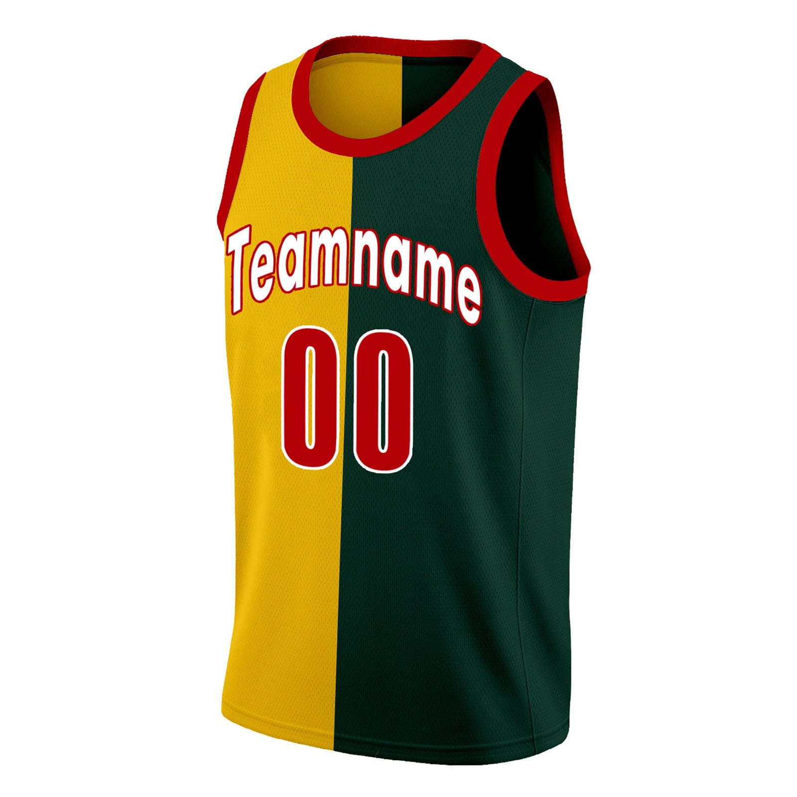 Custom Yellow Green-Red Split Fashion Tops Basketball Jersey