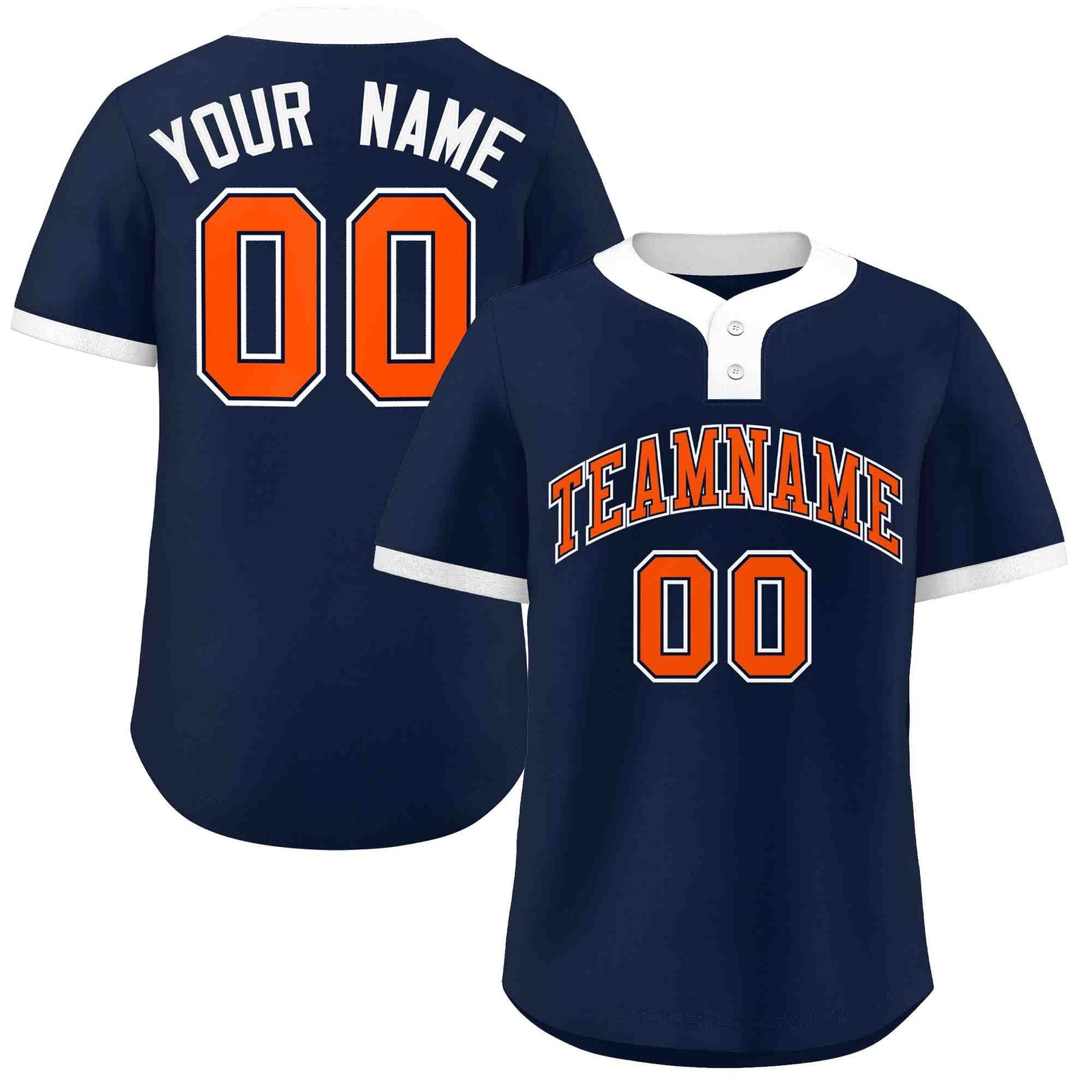 Custom Navy Orange-White Classic Style Authentic Two-Button Softball Jersey