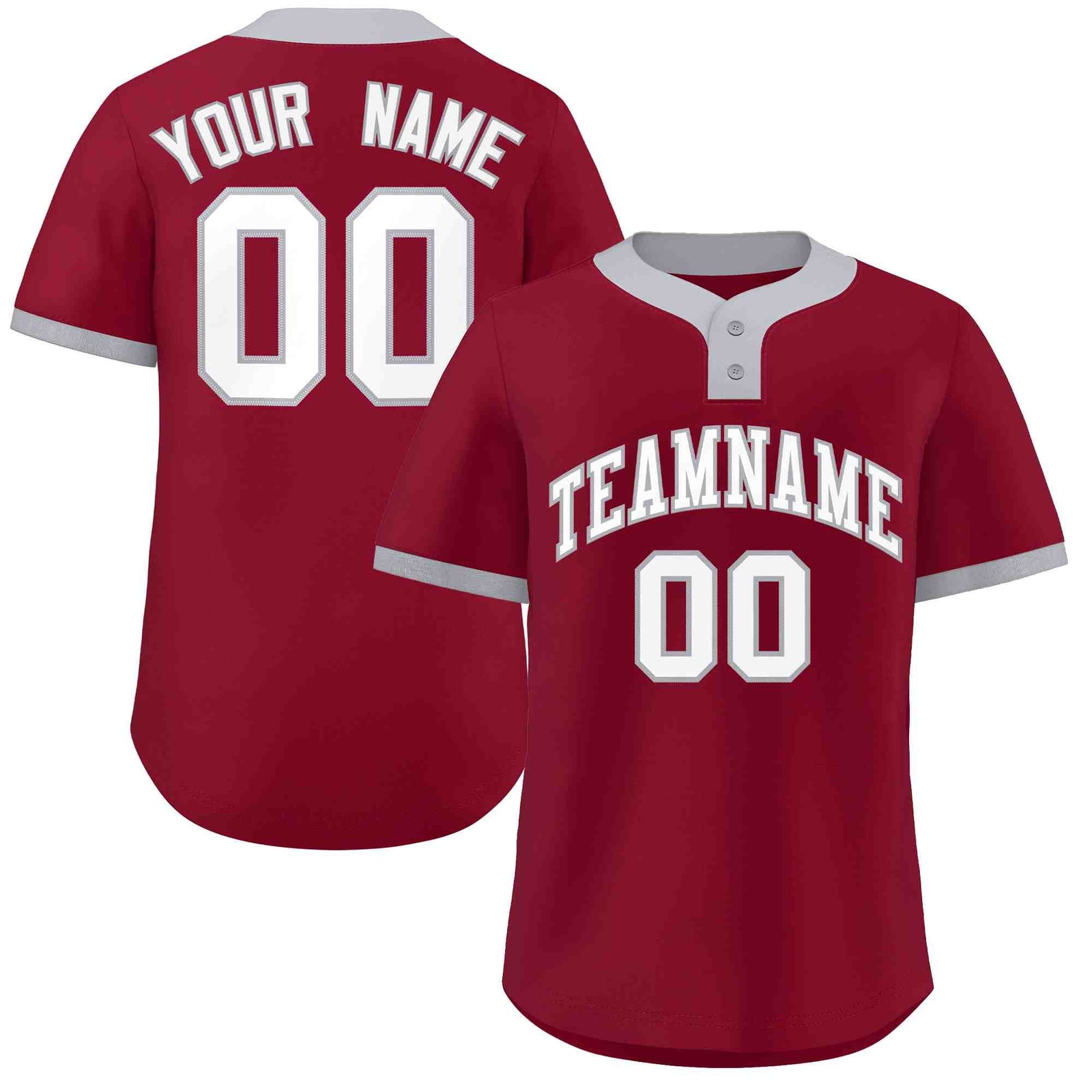 Custom Crimson White-Gray Classic Style Authentic Two-Button Softball Jersey